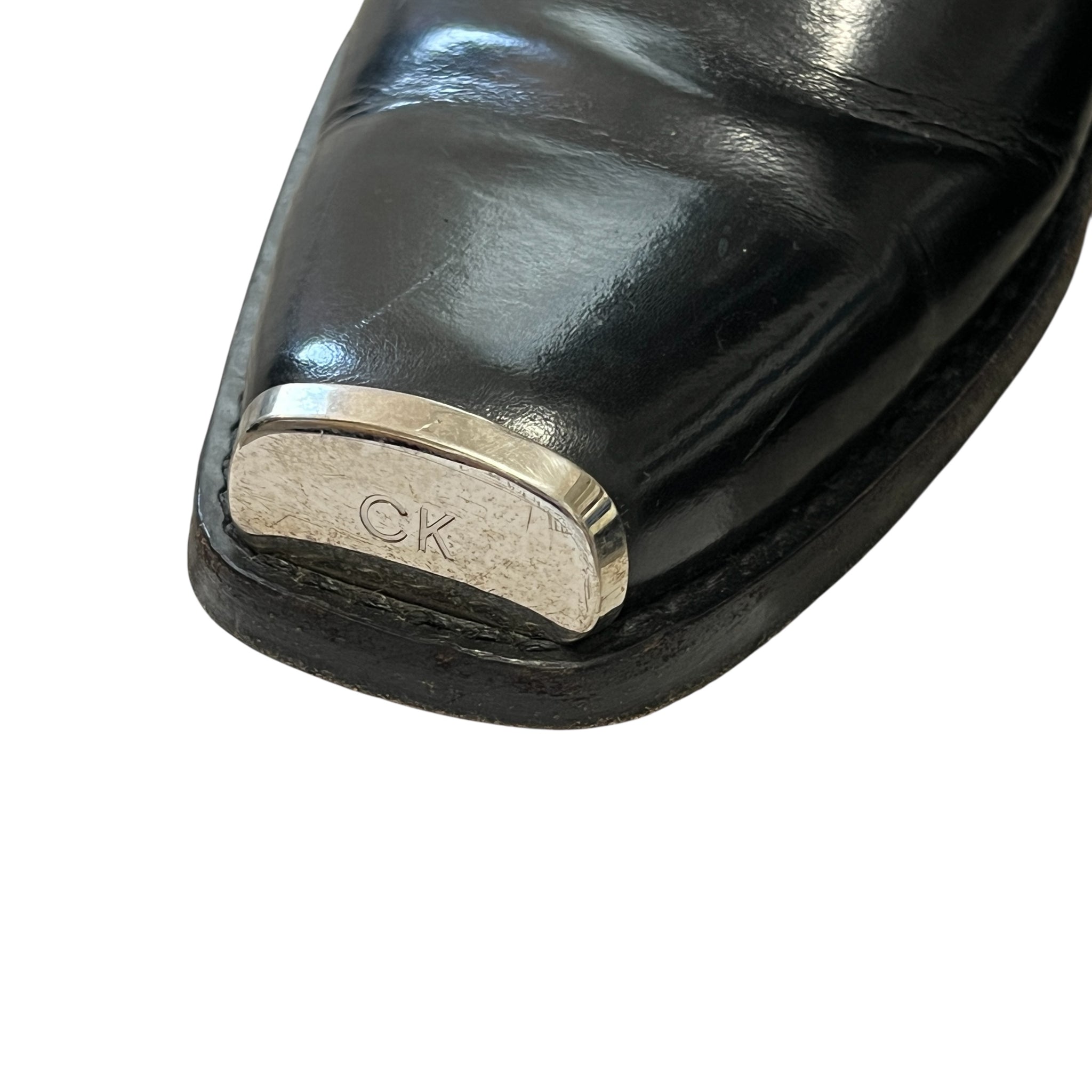 CALVIN KLEIN 2017 Fall Winter RAF SIMONS One Striped Metal Toe Western Cowboy Leather Boots