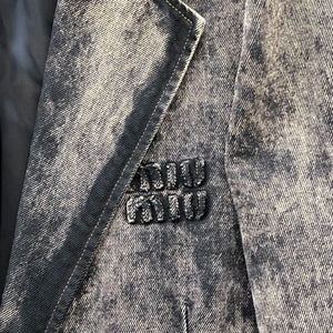 MIU MIU 2023SS Marbleized Garment‑dyed Gabardine Jacket and Stainless Steel Marbleized Back Logo Denim Pants