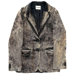 MIU MIU 2023SS Marbleized Garment‑dyed Gabardine Jacket and Stainless Steel Marbleized Back Logo Denim Pants