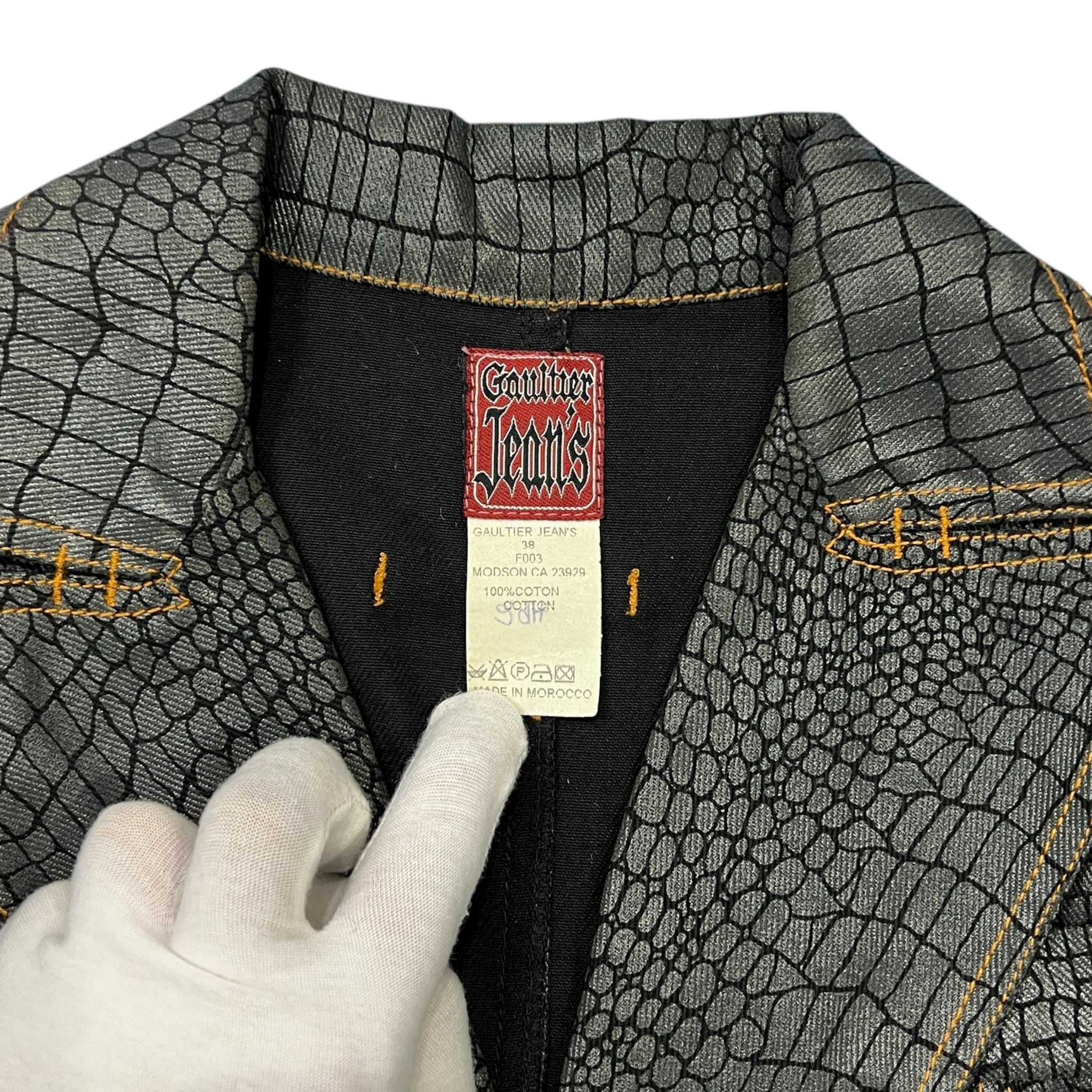 Jean Paul GAULTIER Jean's Trompe-l'oeil Crocodile Embossed Pattern Denim Jacket