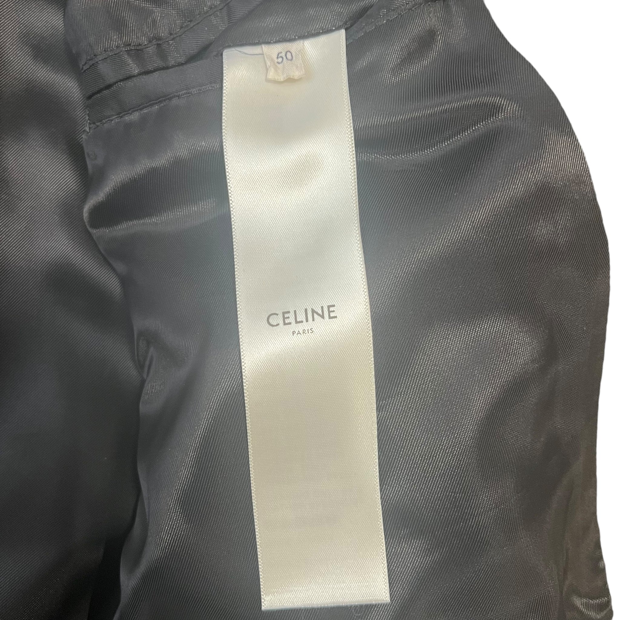 CELINE × HEDI SLIMANE 2021AW TEDDY BLACK LEATHER SLEEVE MELTON BODY VARSITY JACKET