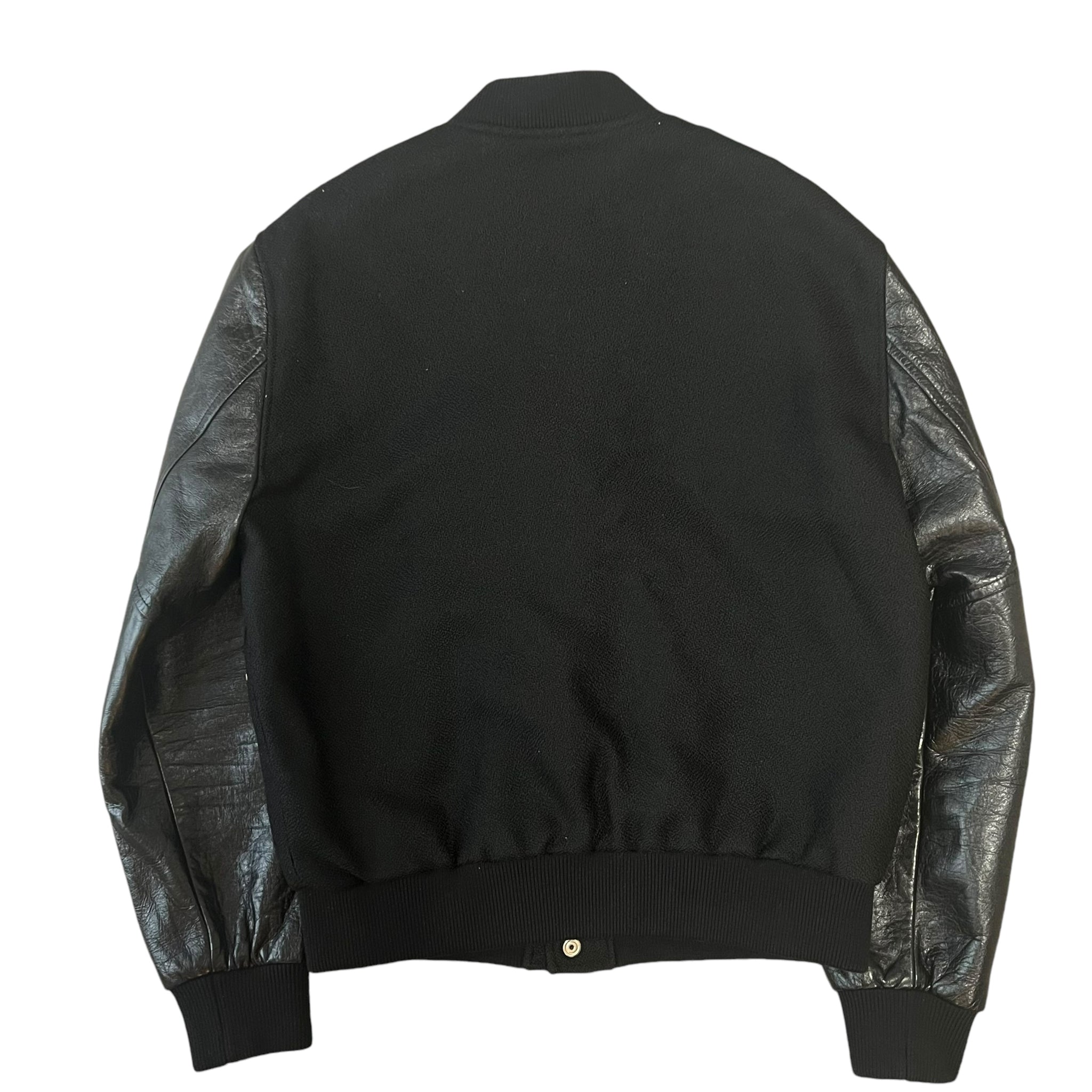 CELINE × HEDI SLIMANE 2021AW TEDDY BLACK LEATHER SLEEVE MELTON BODY VARSITY JACKET