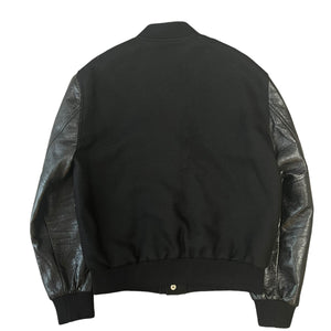 CELINE × HEDI SLIMANE 2021AW TEDDY BLACK LEATHER SLEEVE MELTON BODY VARSITY JACKET