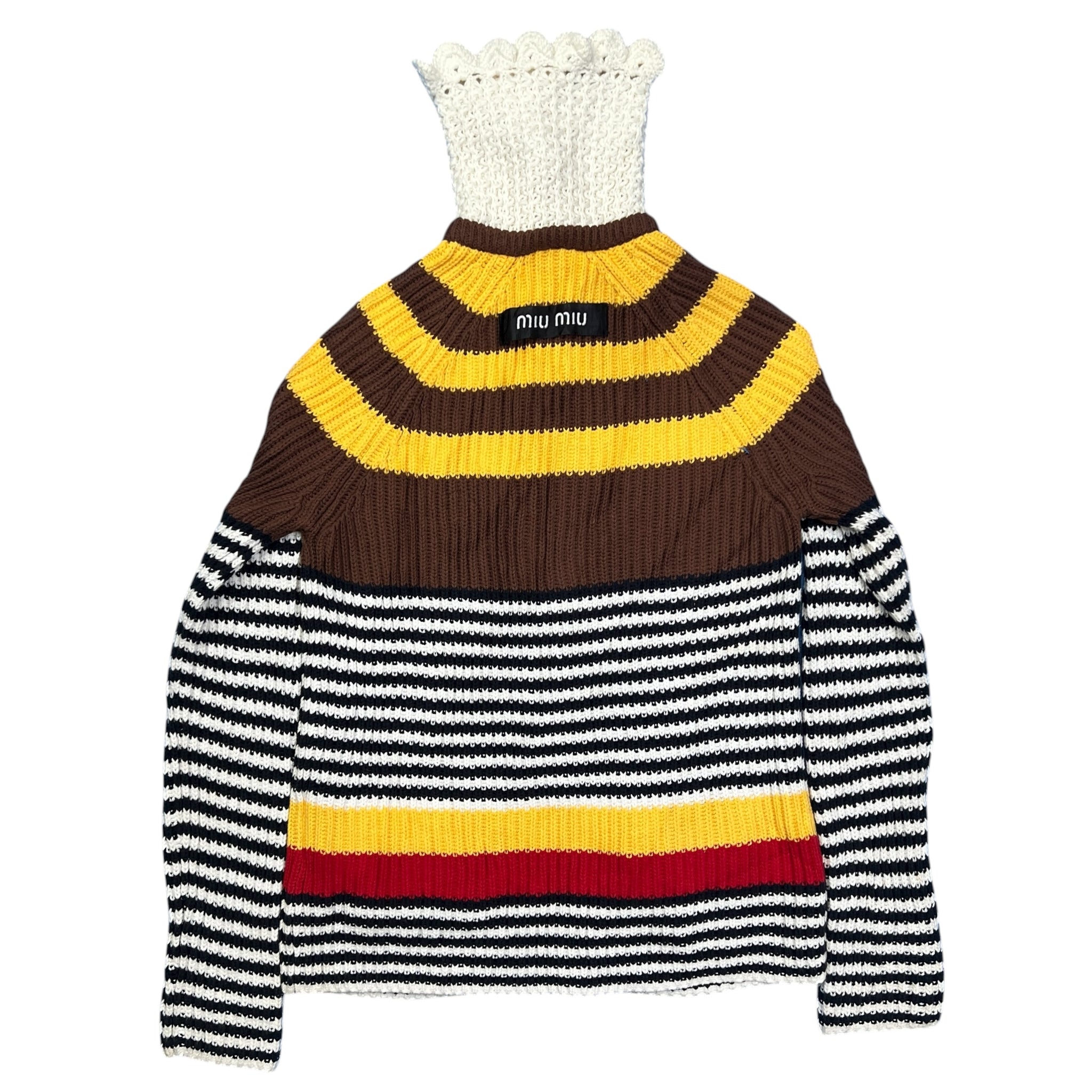 MIU MIU 2020AW Miuccia Prada Striped Mock Neck Cardigan