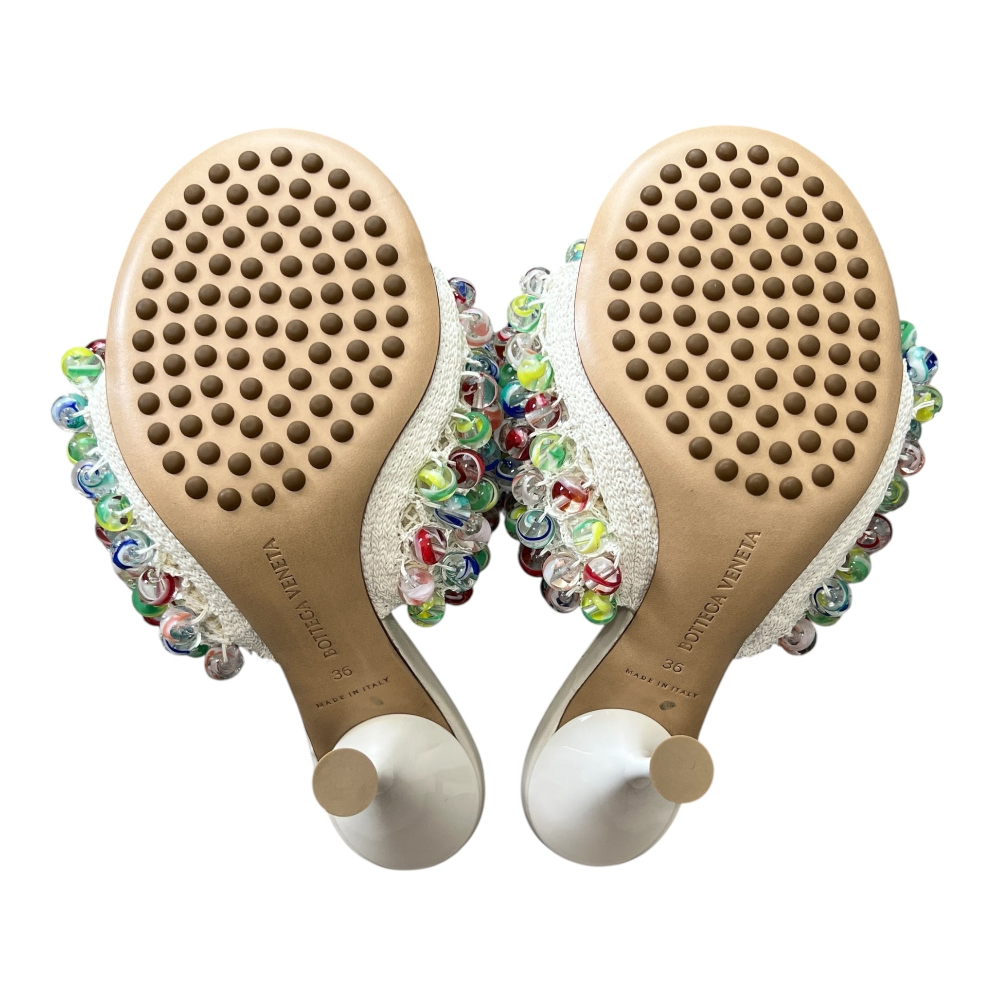 BOTTEGA VENETA “Marble Beads” Hand-Beaded Knit Mules (Ivory & Multicolor / Made in Italy / Box & Dust Bags)
