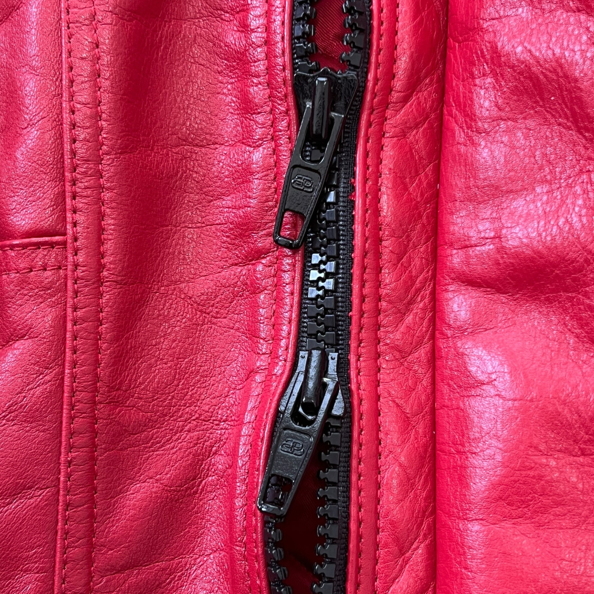 BALENCIAGA FW2019 Moto Calf-Leather Oversized Bomber Jacket in Red (Made in Italy)