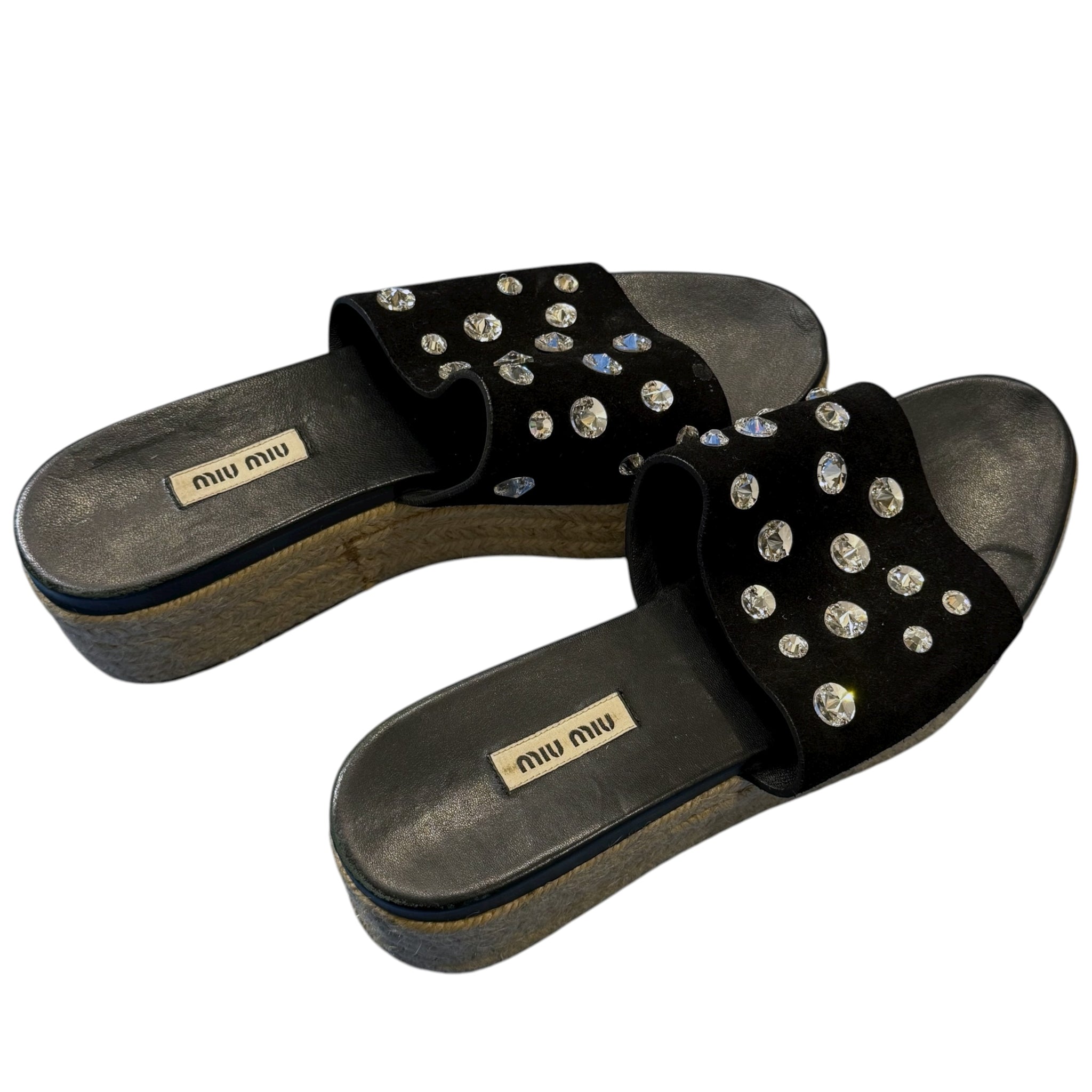 MIU MIU Crystal-Embellished Slingback Leather Sandals