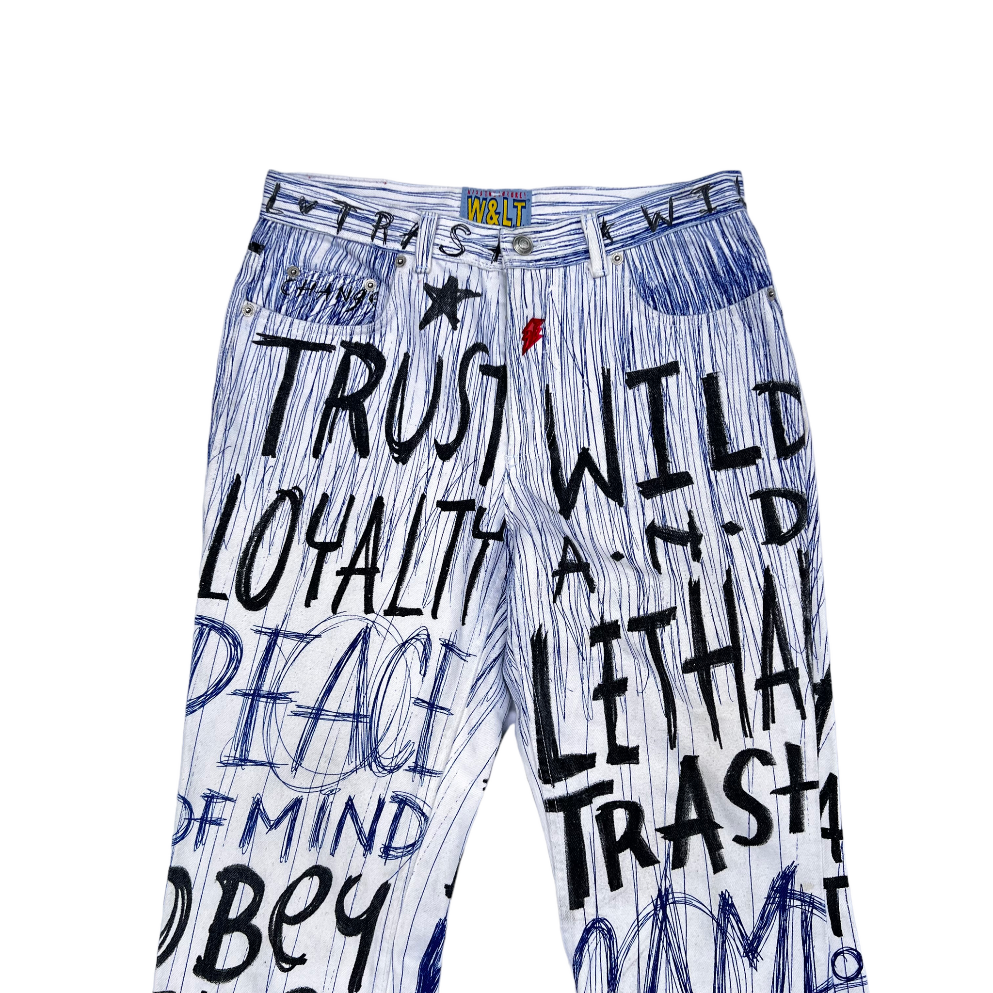 W&LT 1997AW GRAFFITI DENIM PANTS WHITE WALTER VAN BEIRENDONCK