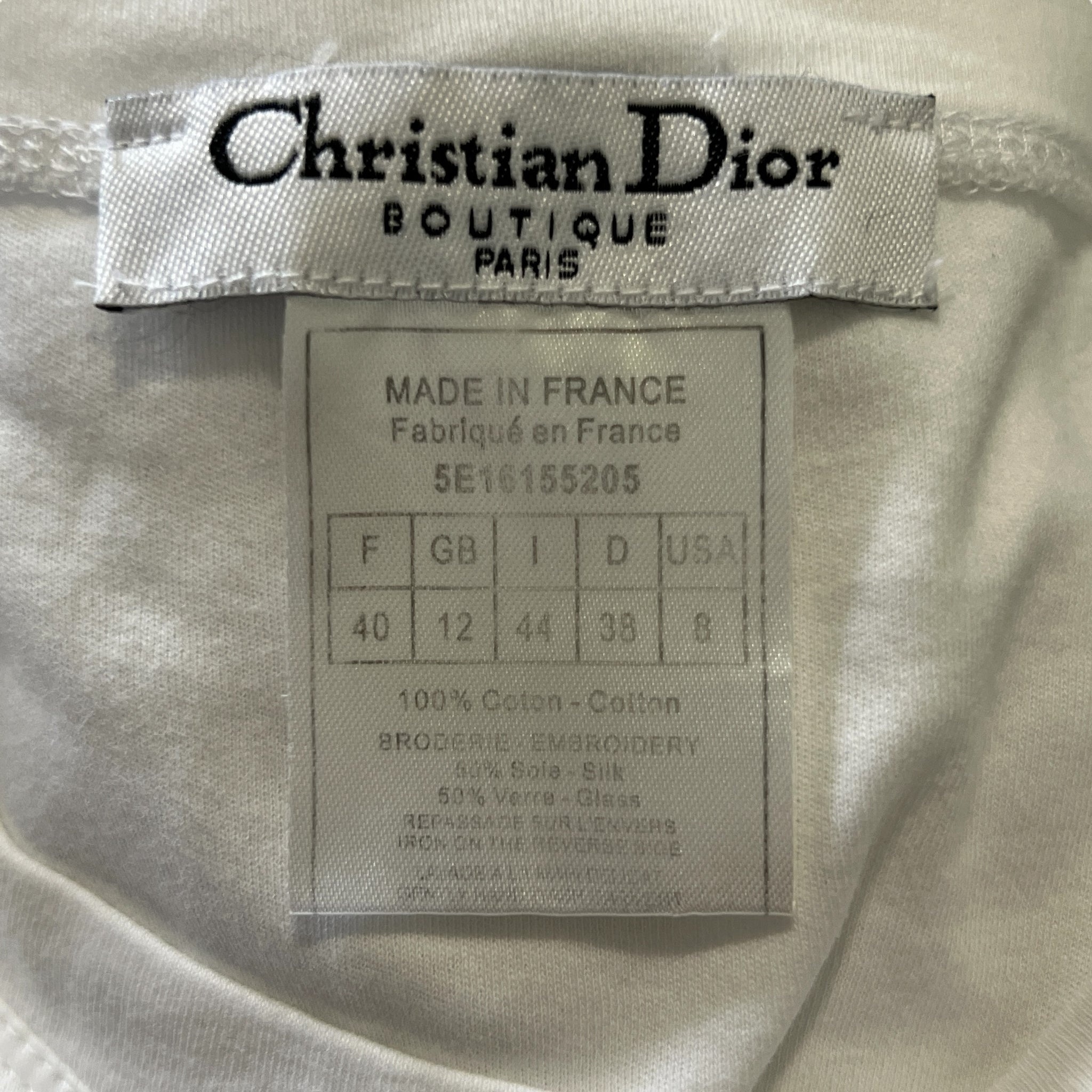 Christian Dior × John Galliano 2005SS Floral Embellished Rhinestone T-Shirt White