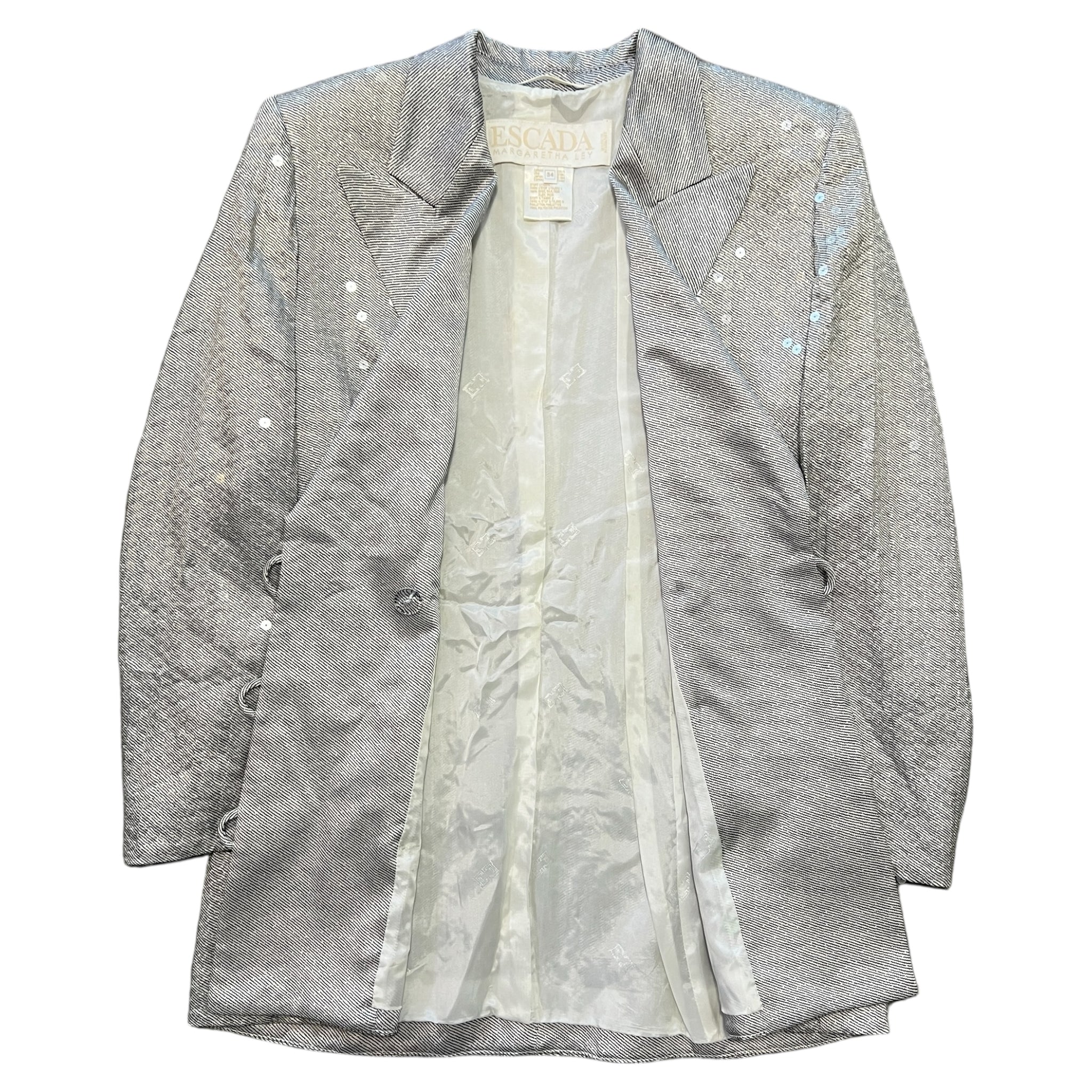 ESCADA By Margaretha Ley Sequined Glitter Silver Double Blazer