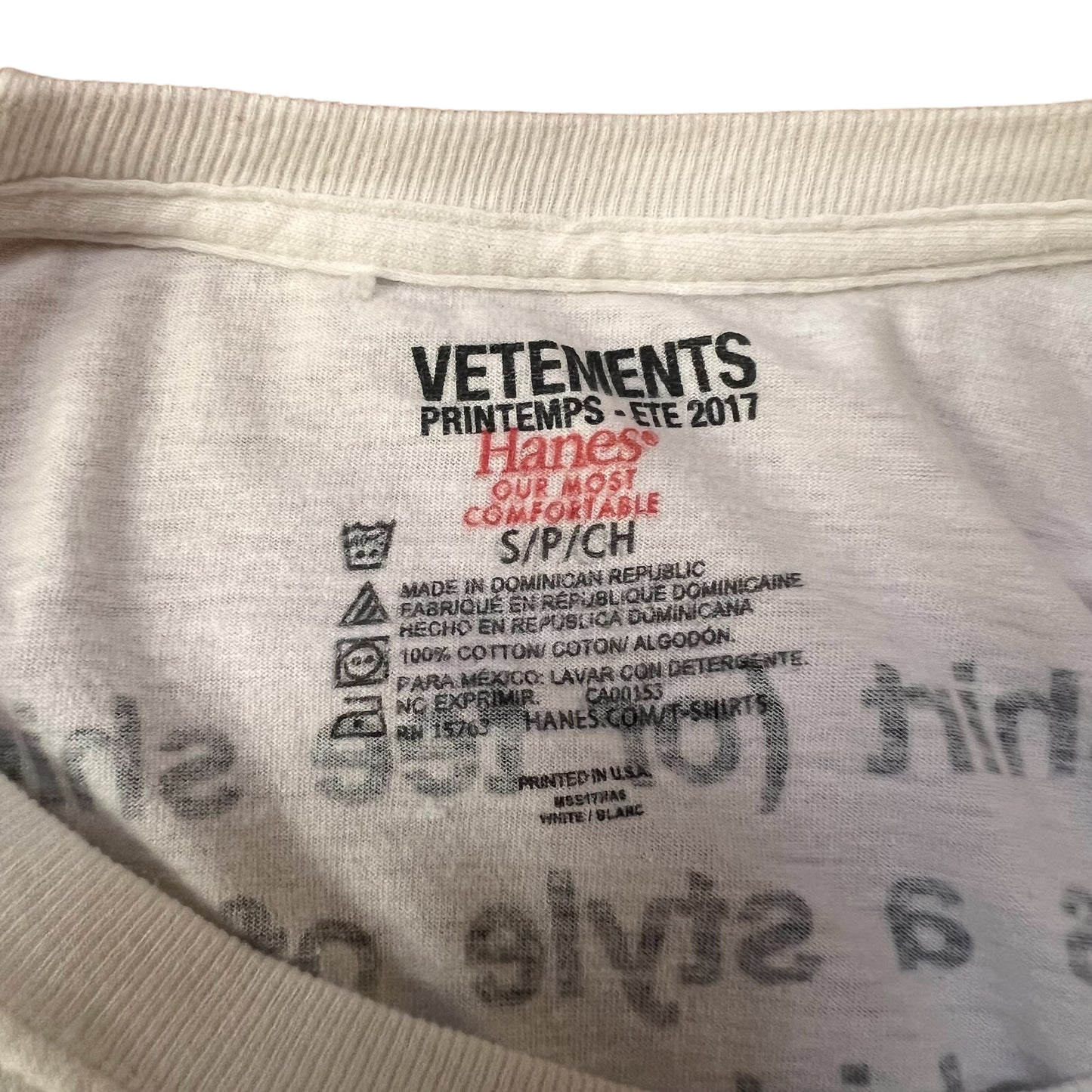 VETEMENTS 2017SS HANES DIFINITION TEE