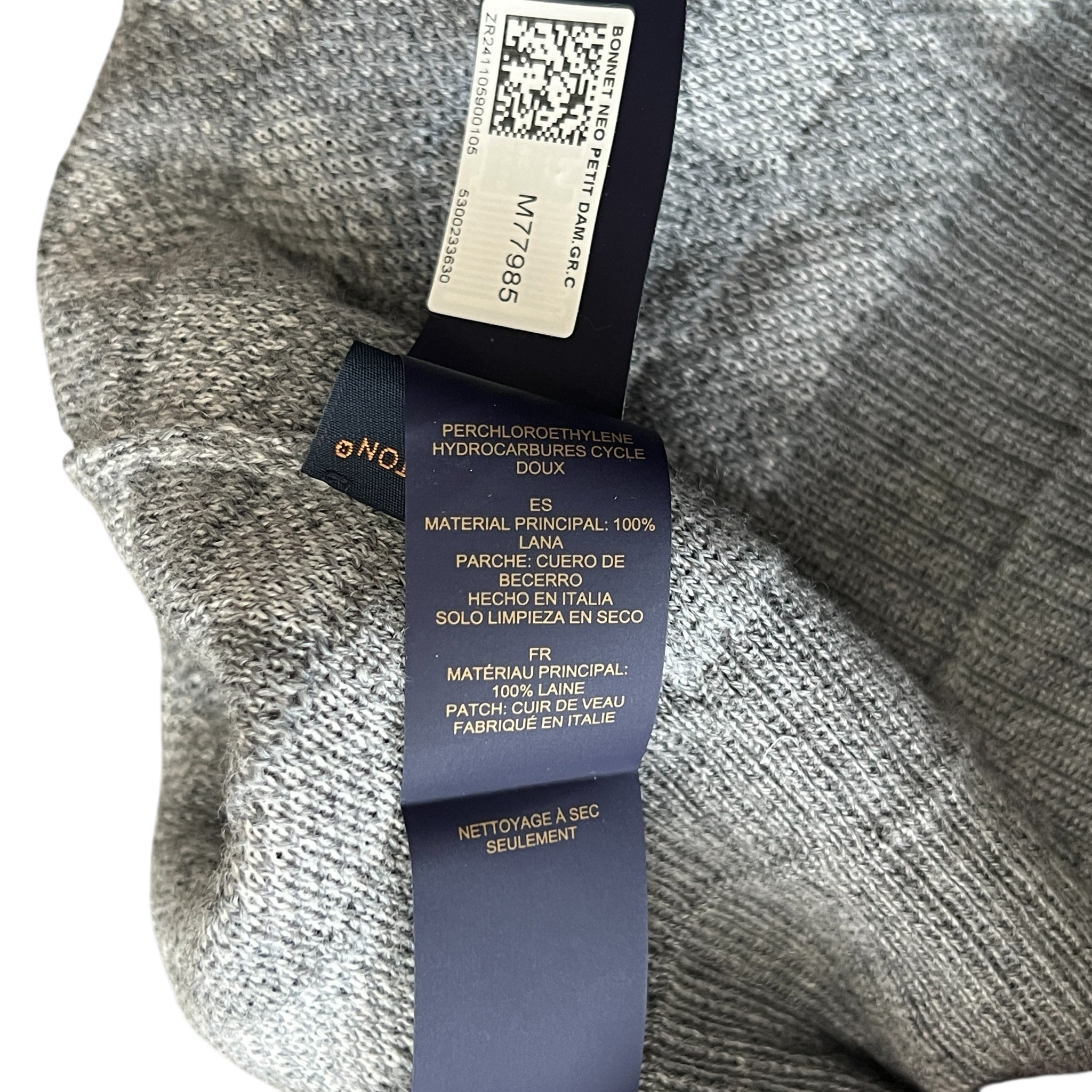 LOUIS VUITTON Neo Petit Damier Wool Beanie in Grey (Made in Italy, Calf-Leather Patch)