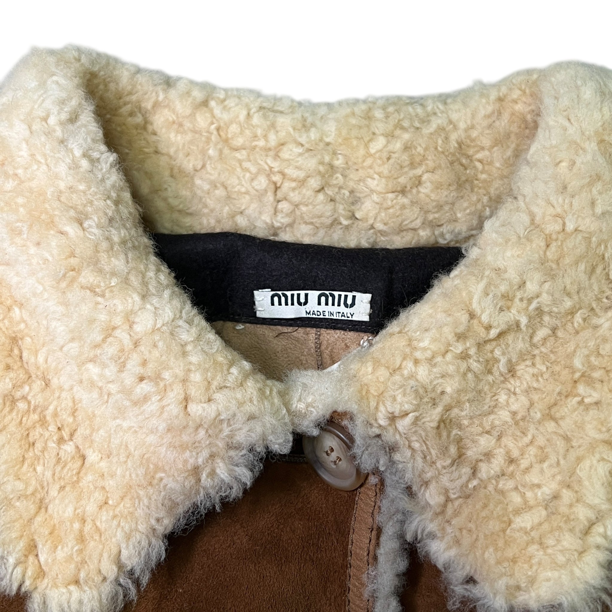 MIU MIU Vintage Fox Collar Bore Sheepskin Leather Long Coat