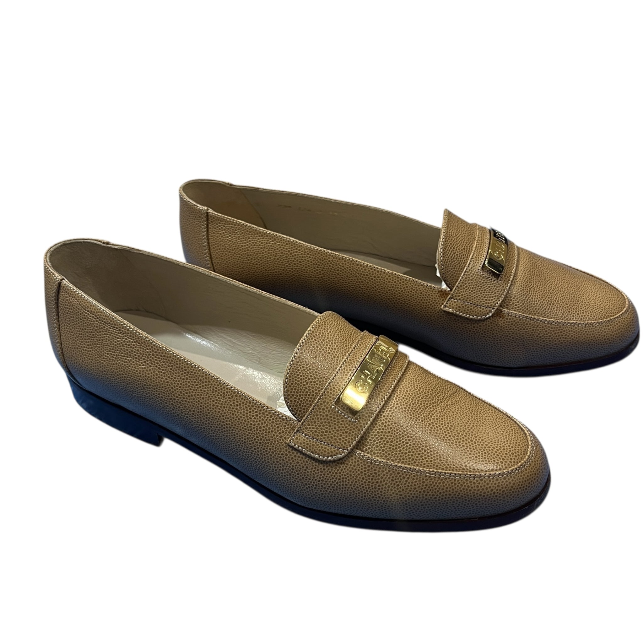 CHANEL Brown Grained Leather Loafers