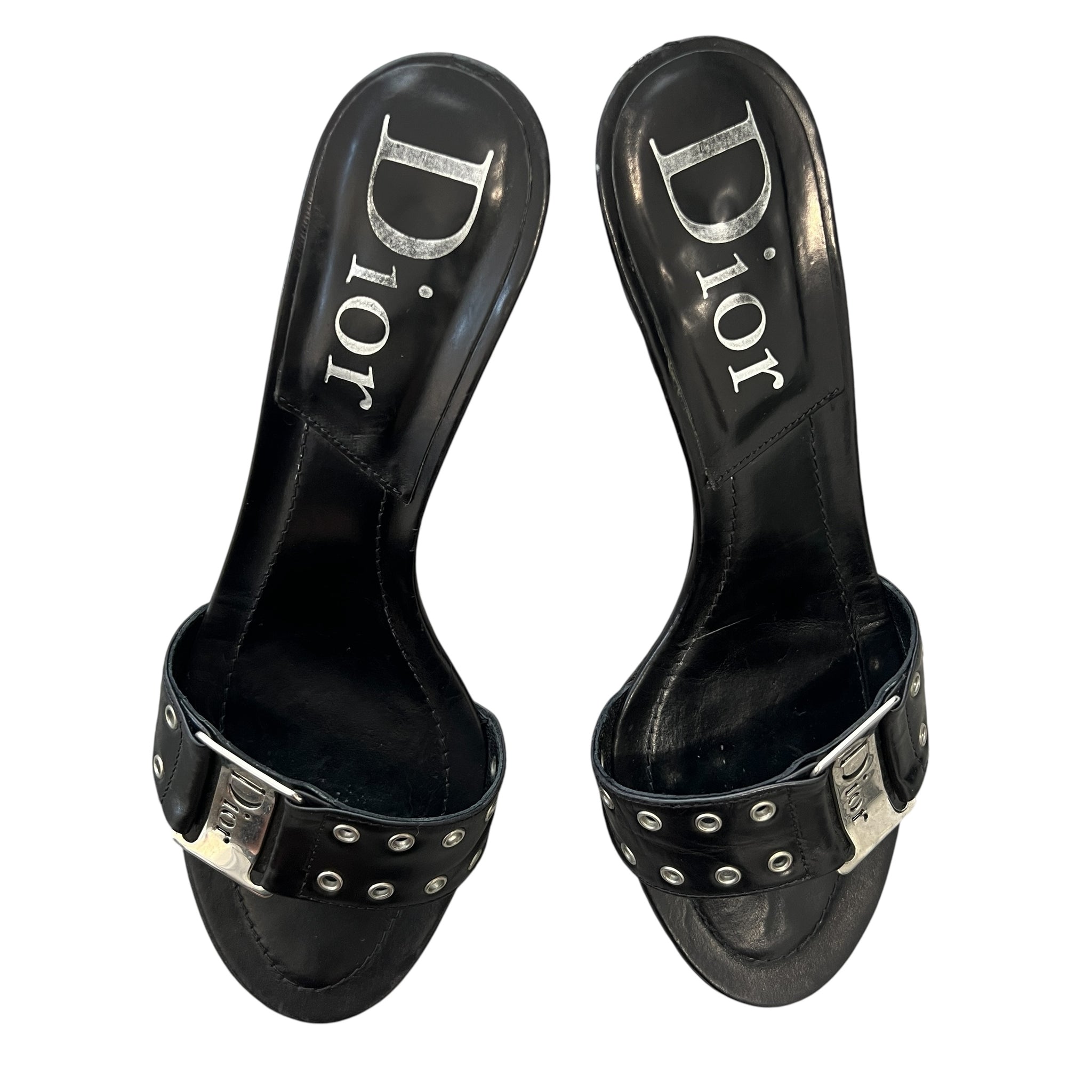 Chirstian Dior John Galliano Street Chic Metal Logo Plate Mule / Heel sandal