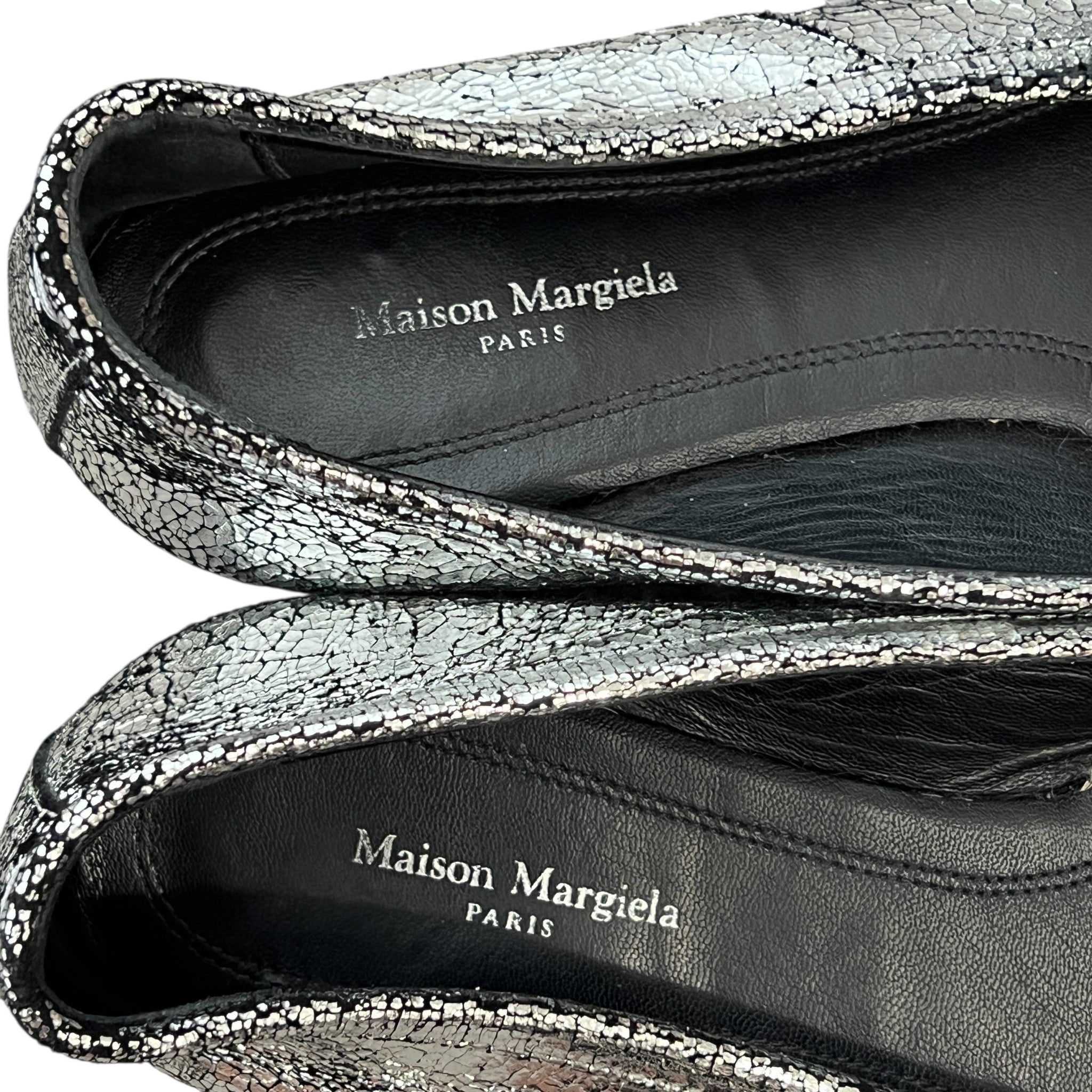 Maison Margiela Tabi Flat Crackled Metallic Leather Shoes