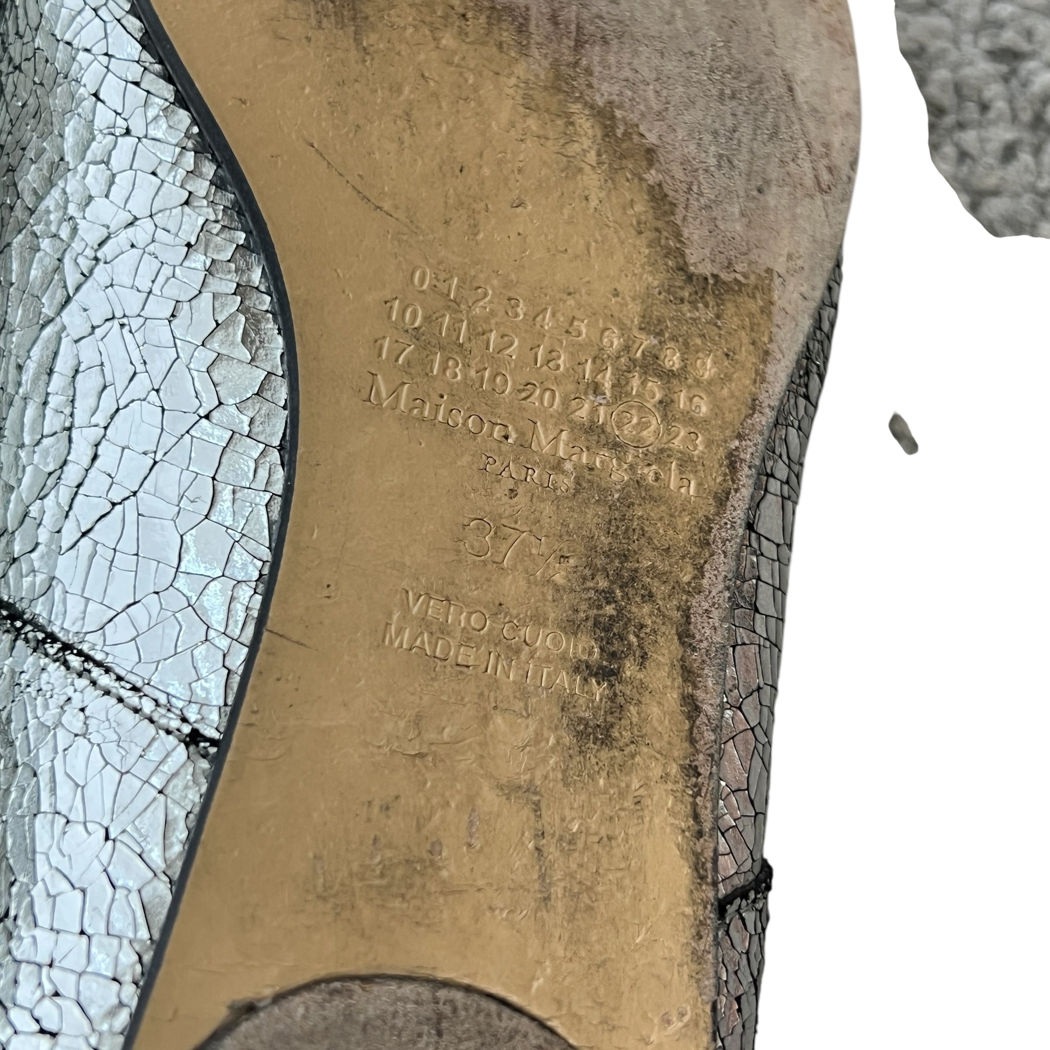 Maison Margiela Tabi Flat Crackled Metallic Leather Shoes
