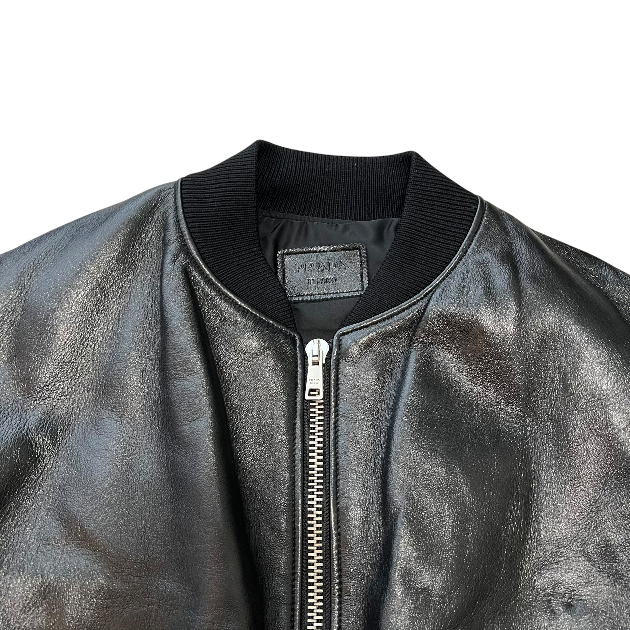 PRADA Raf Simons 21AW Rum Skin Triangle Nappa Leather Oversized Bomber Jacket