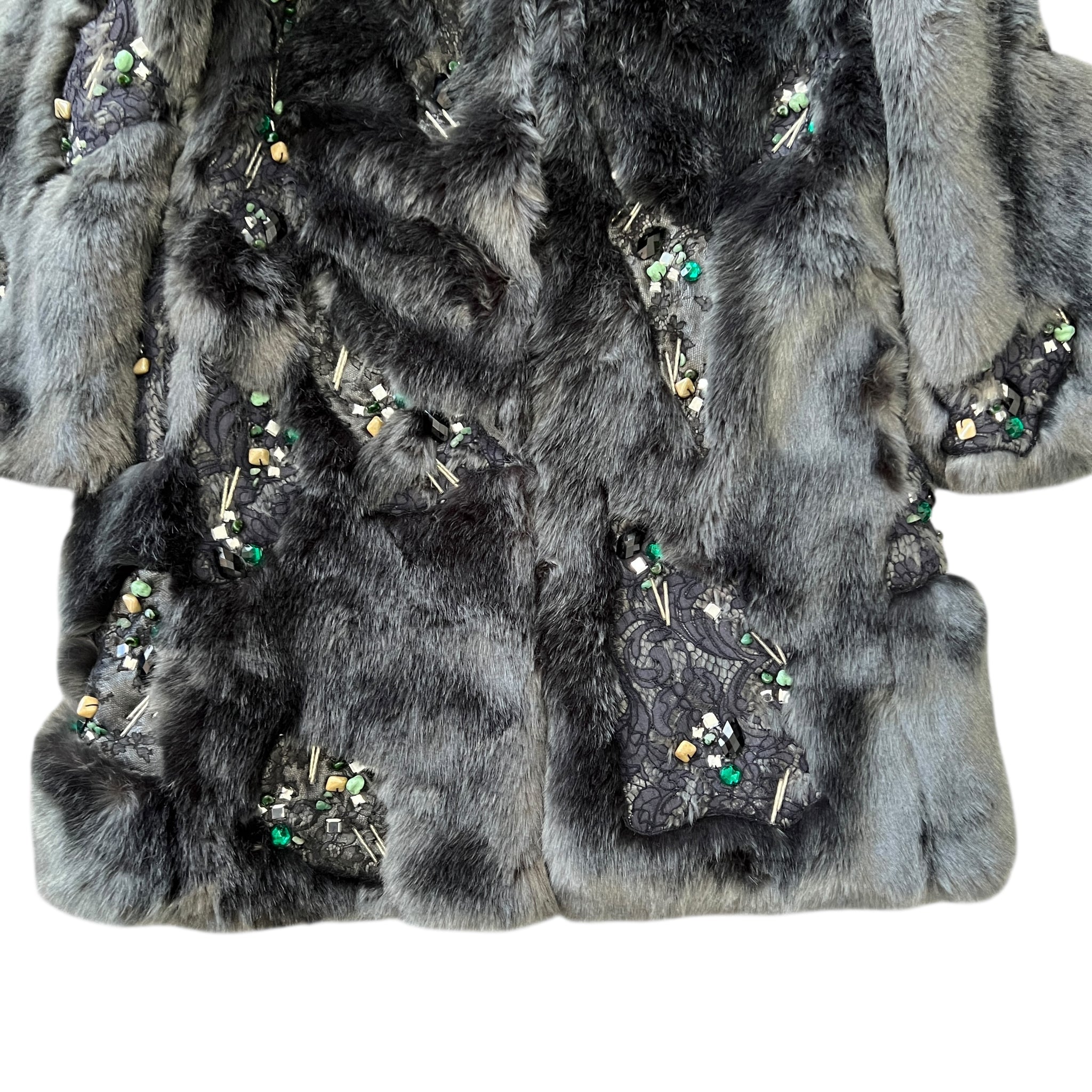 KOCHE 2016-17 Autumn Winter Embellished Faux Fur Coat with Lace & Beads