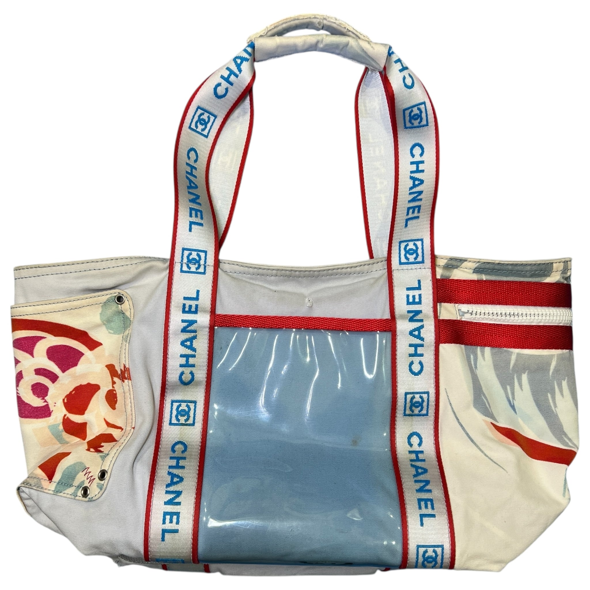 CHANEL " SPORTS / SURF LINE " High Summer Camellia Canvas Tote Bag Shoulder Bag