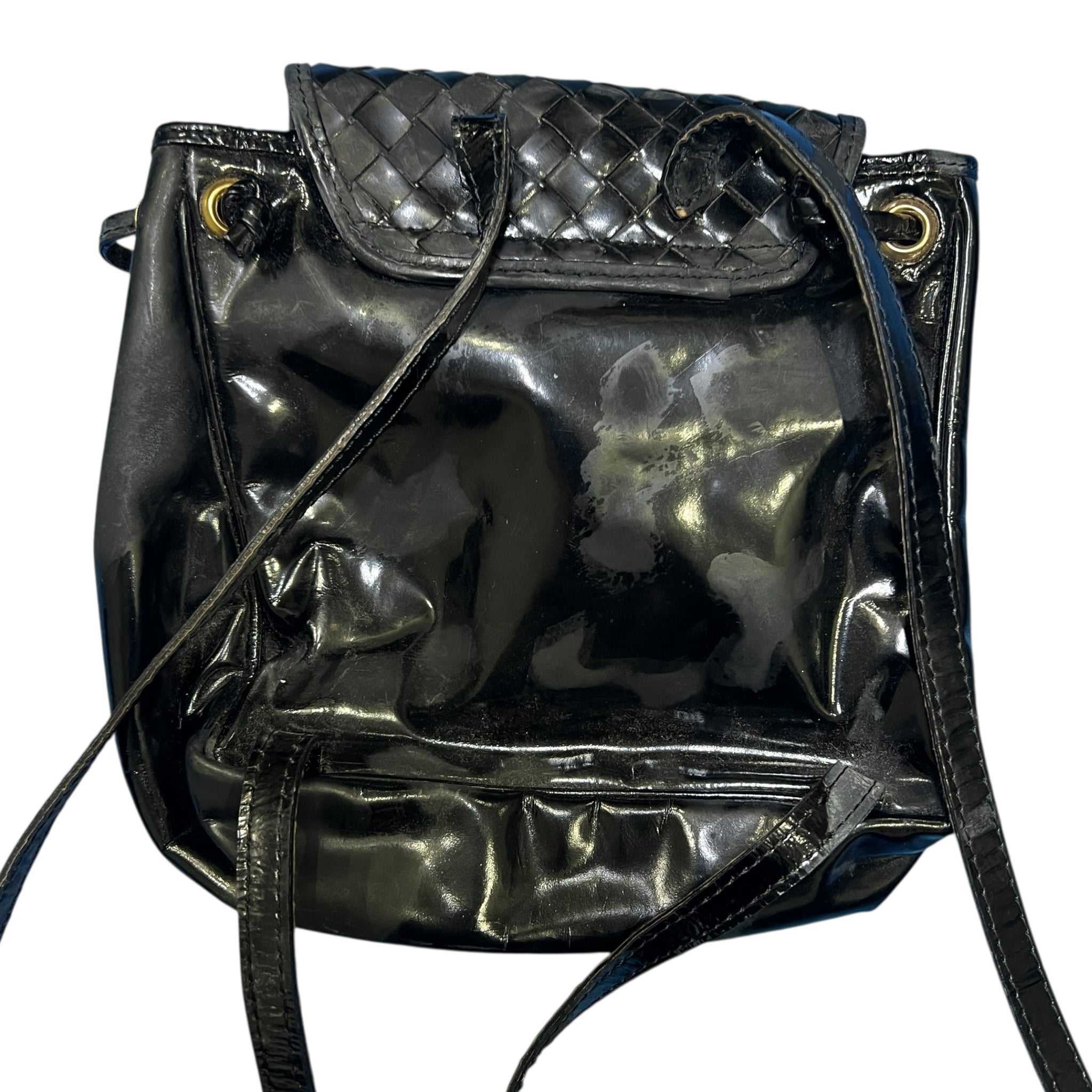 BOTTEGA VENETA Intrecciato Black Patent Leather Mini Backpack