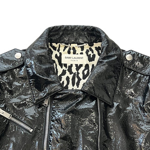 SAINT LAURENT HEDI SLIMANE 2015AW Leopard Patents Leather 2way Docking Double Riders Jacket