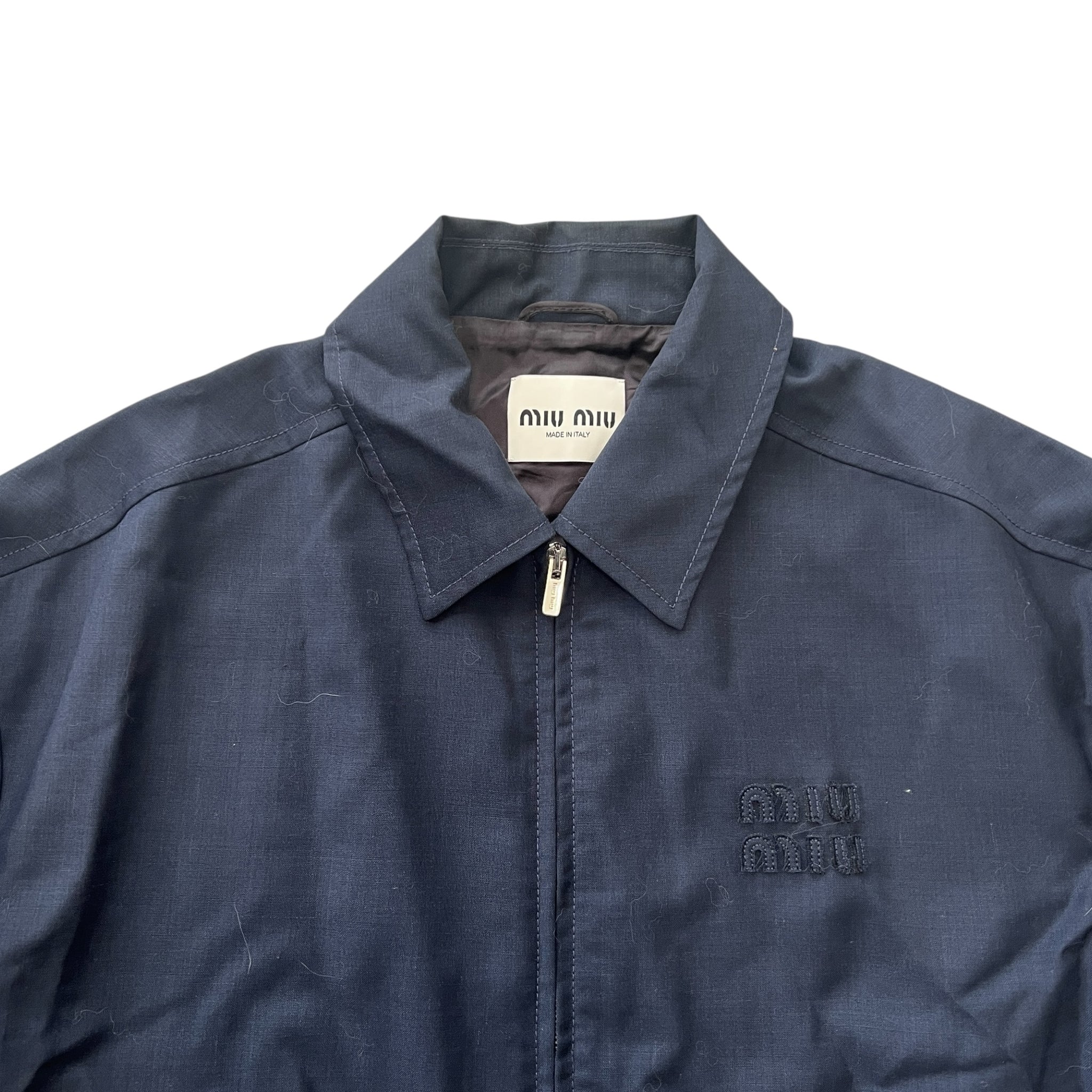 MIU MIU SS2024 Mohair-Blend Zip Blouson Jacket (Navy / Made in Italy)