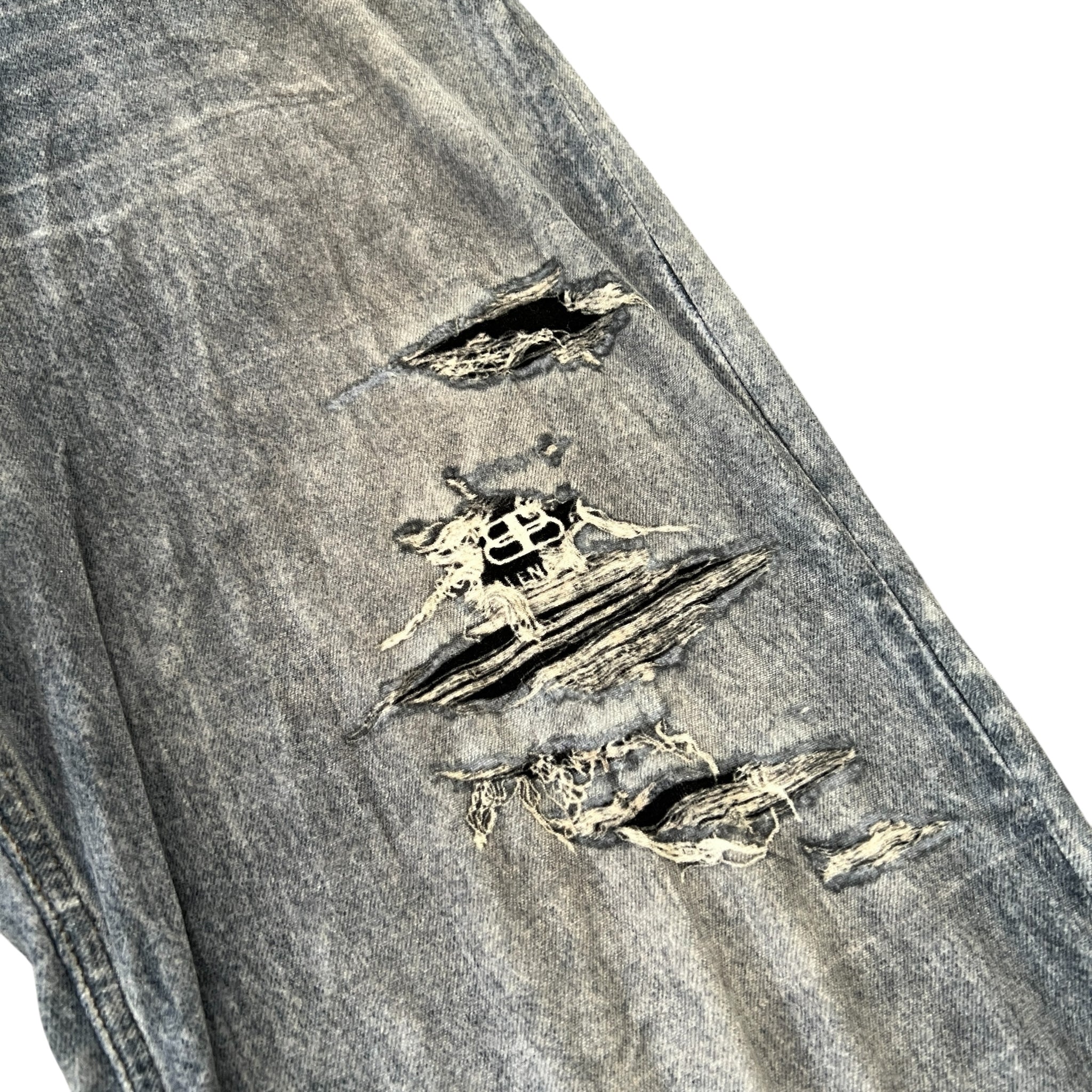 BALENCIAGA 2021 Winter Trompe-l'oeil Velours Damage Denim Pants