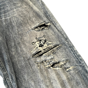 BALENCIAGA 2021 Winter Trompe-l'oeil Velours Damage Denim Pants
