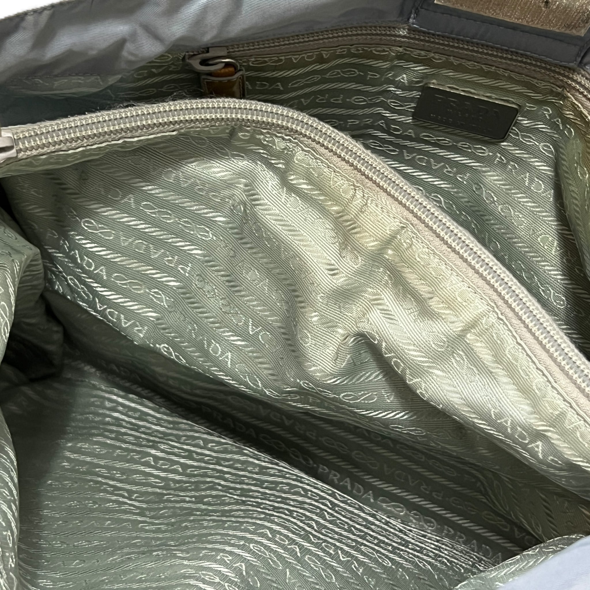 PRADA Leather Straps Logo Plate Nylon Tote Bag