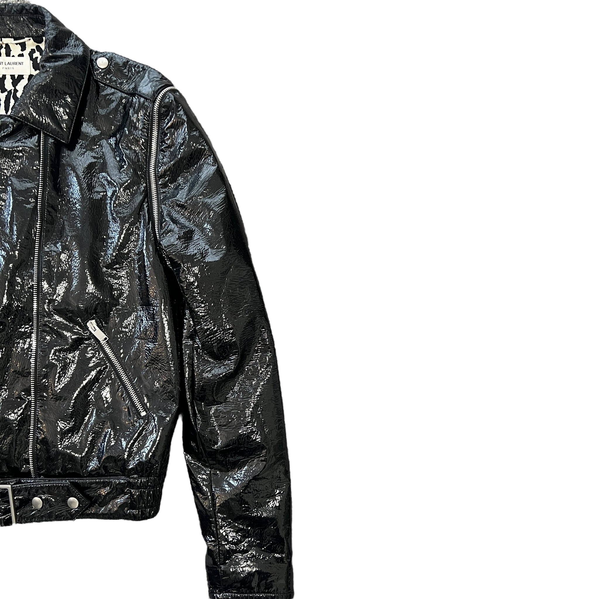 SAINT LAURENT HEDI SLIMANE 2015AW Leopard Patents Leather 2way Docking Double Riders Jacket