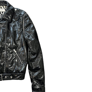 SAINT LAURENT HEDI SLIMANE 2015AW Leopard Patents Leather 2way Docking Double Riders Jacket