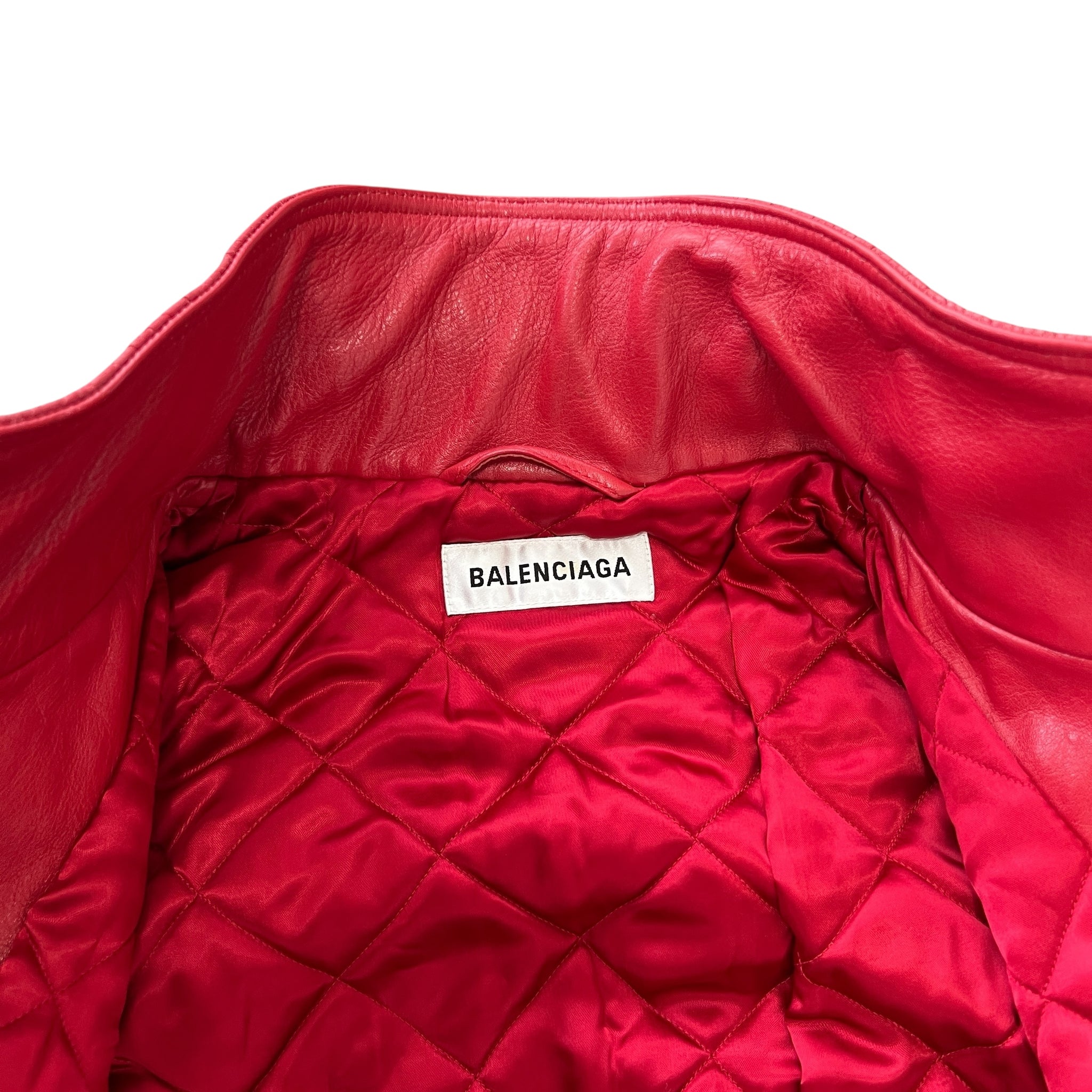 BALENCIAGA FW2019 Moto Calf-Leather Oversized Bomber Jacket in Red (Made in Italy)