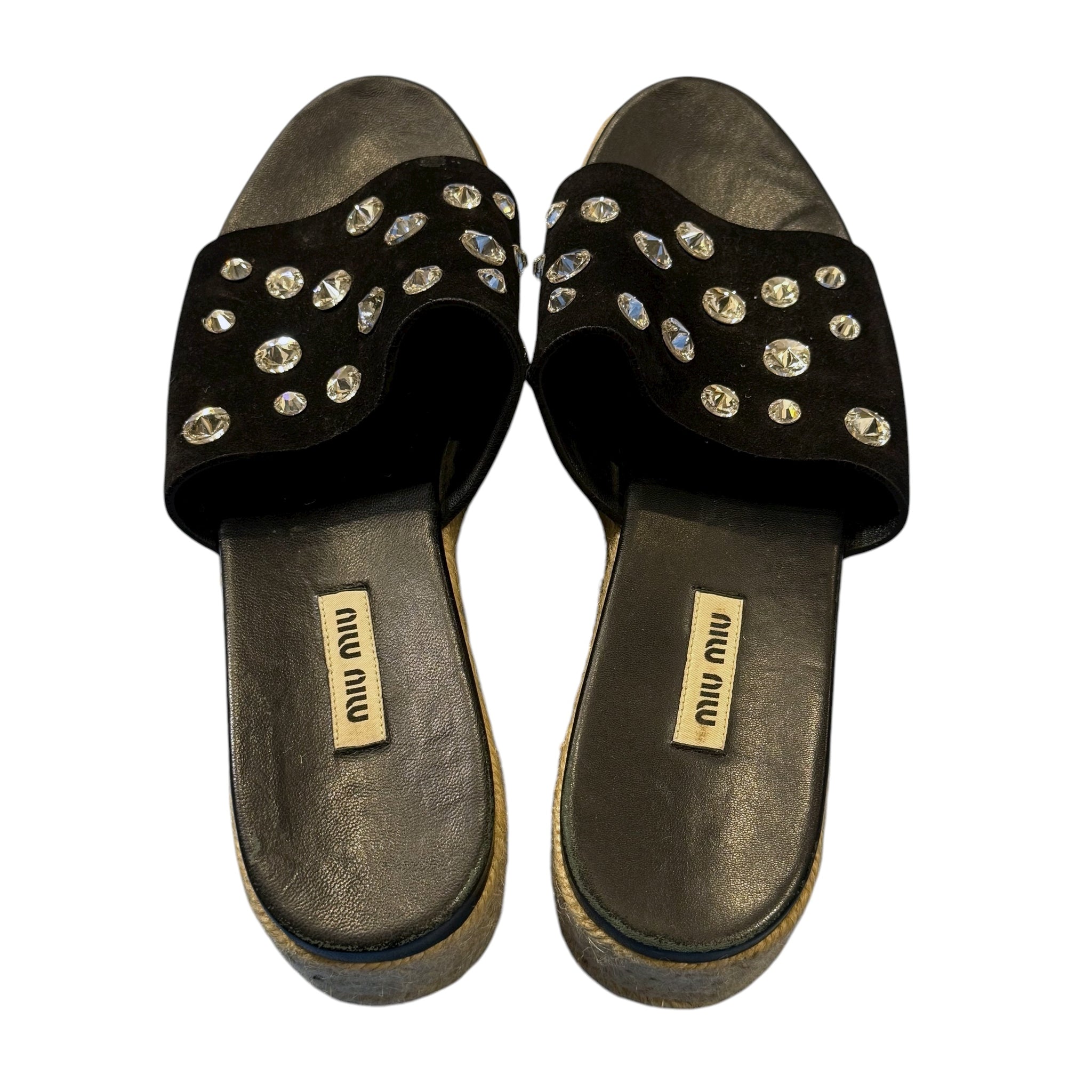 MIU MIU Crystal-Embellished Slingback Leather Sandals