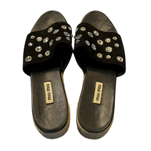 MIU MIU Crystal-Embellished Slingback Leather Sandals