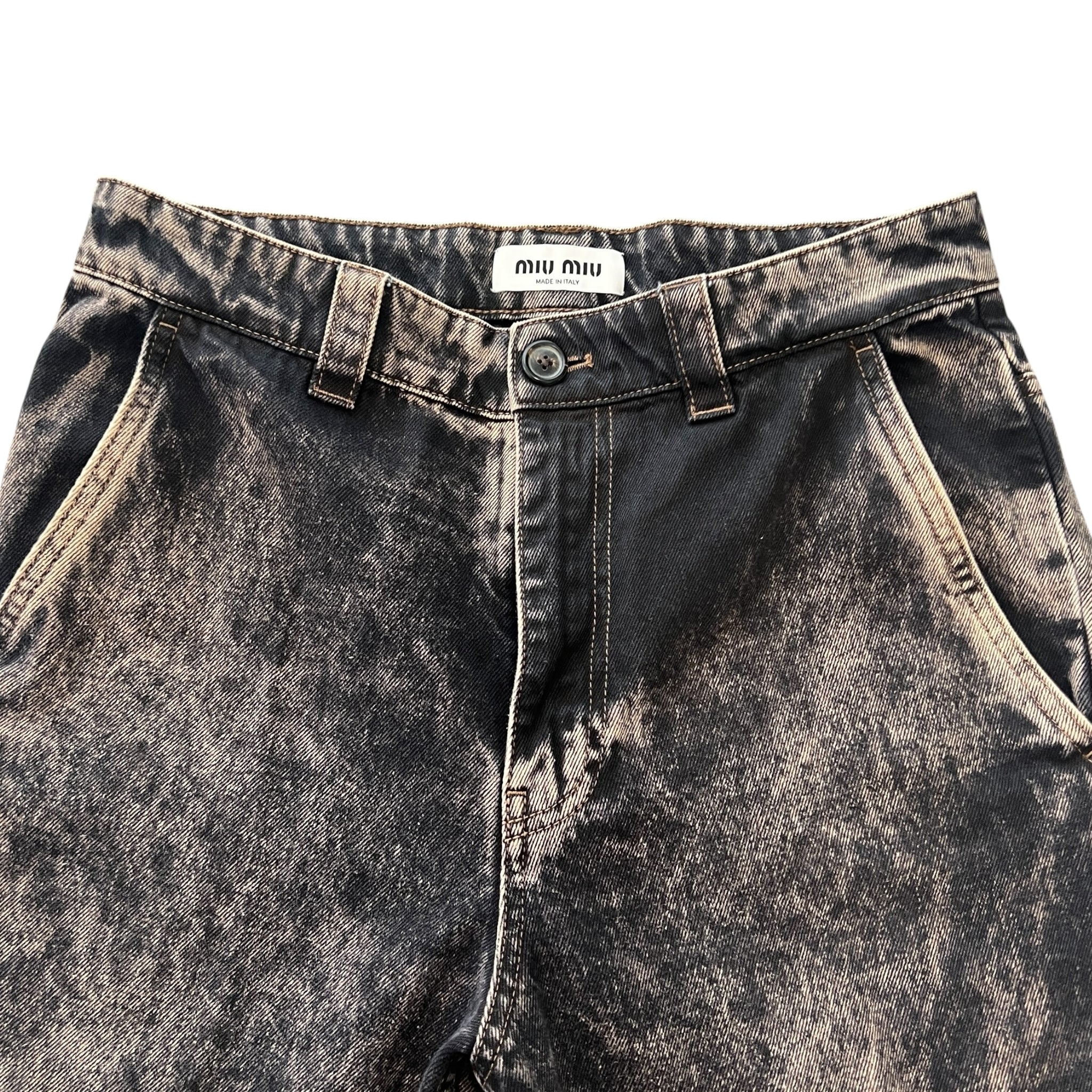 MIU MIU 2023SS Marbleized Garment‑dyed Gabardine Jacket and Stainless Steel Marbleized Back Logo Denim Pants