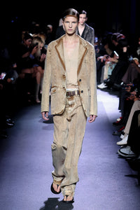 MIU MIU 2023SS Marbleized Garment‑dyed Gabardine Jacket and Stainless Steel Marbleized Back Logo Denim Pants