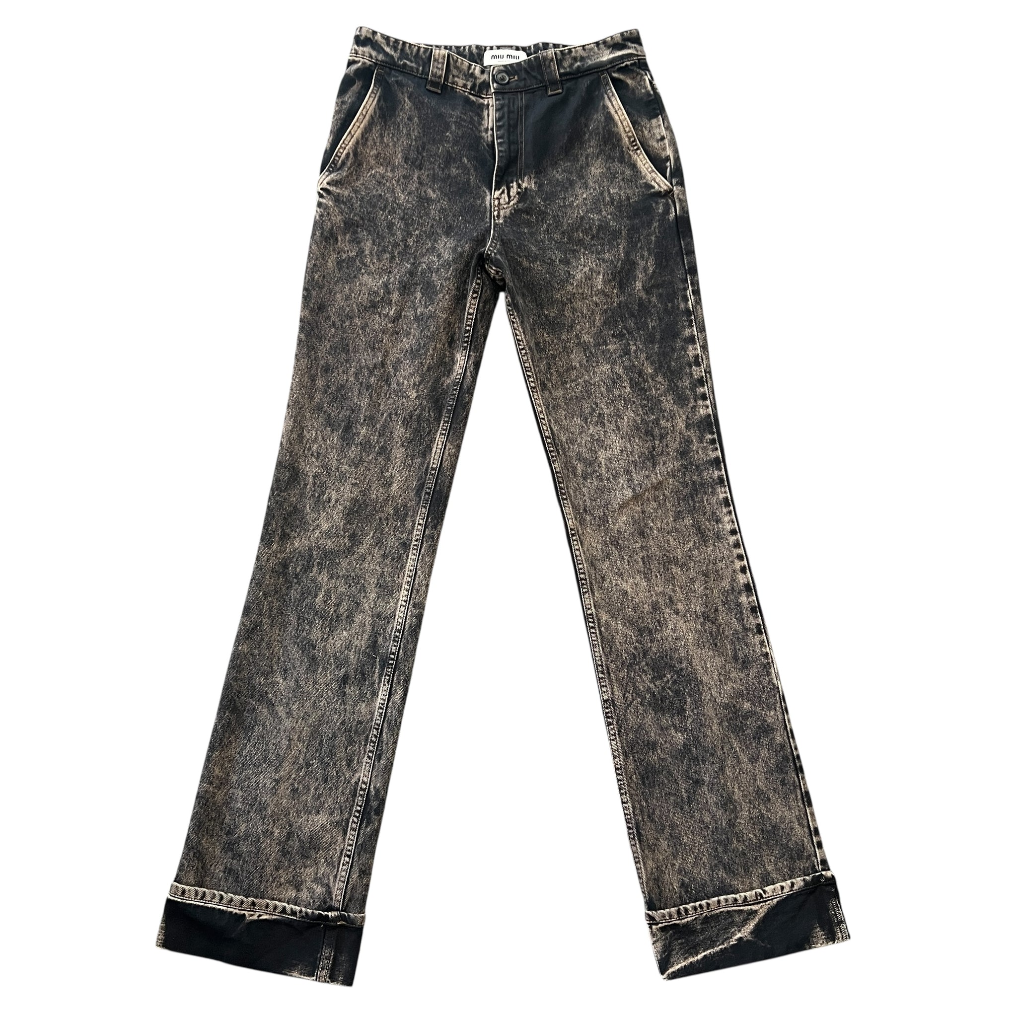 MIU MIU 2023SS Marbleized Garment‑dyed Gabardine Jacket and Stainless Steel Marbleized Back Logo Denim Pants