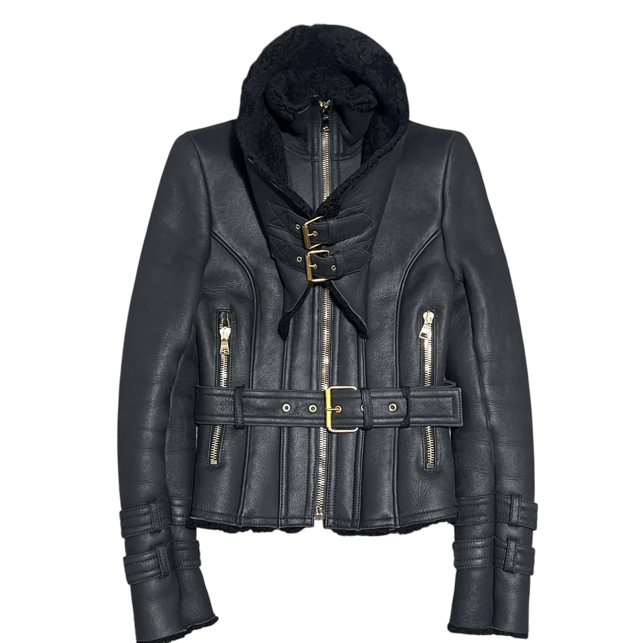 BALMAIN　レザージャケット　ハイネック　y2k Leather jacket with shearling collar black black - Men | BALMAIN