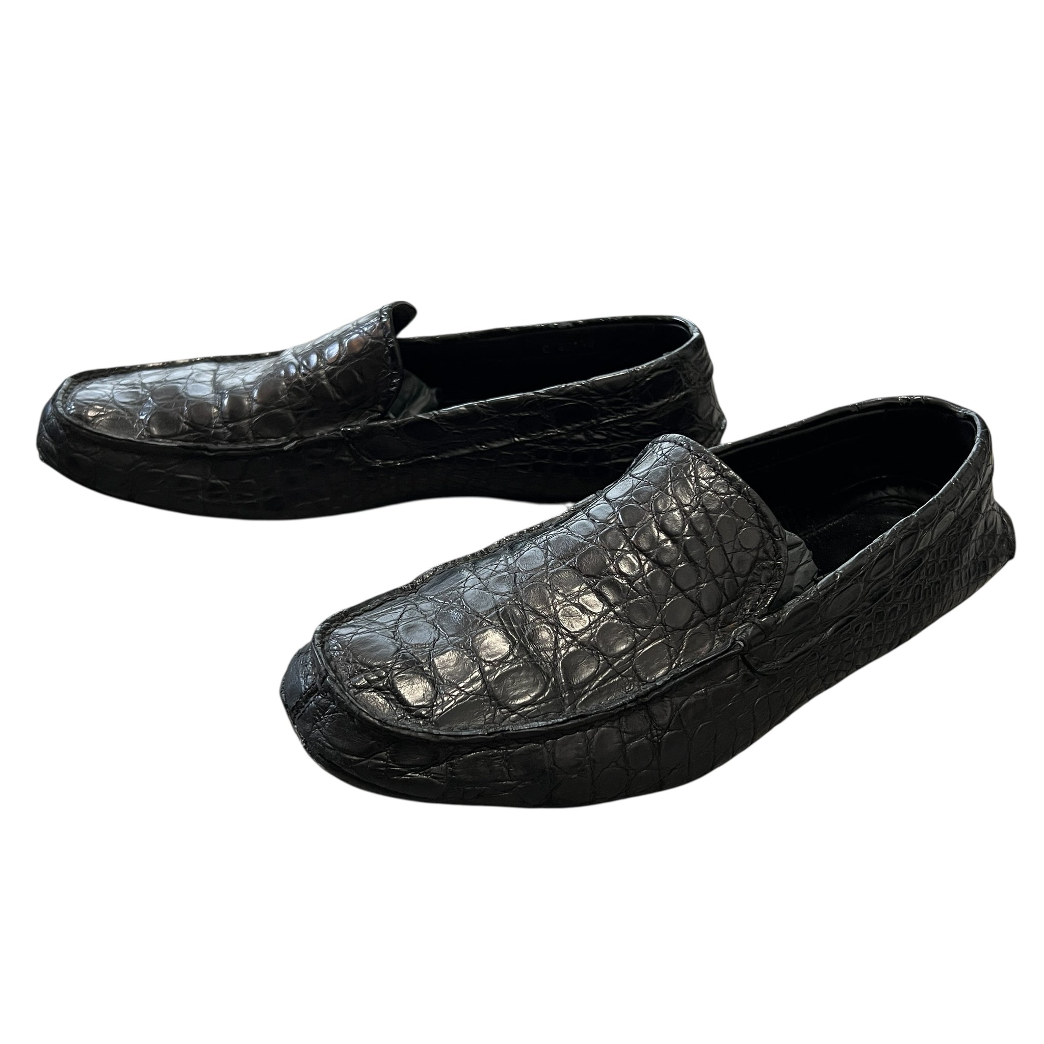 PRADA Crocodile-Embossed Leather Loafers