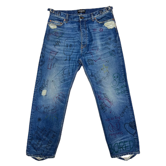 BALENCIAGA 2022AW DISTRESSED HEM GRAFFITI JEANS