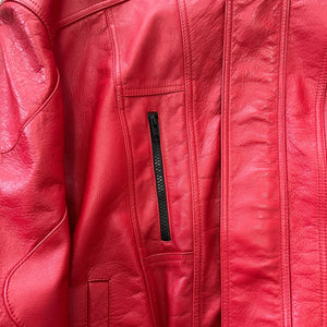 BALENCIAGA FW2019 Moto Calf-Leather Oversized Bomber Jacket in Red (Made in Italy)