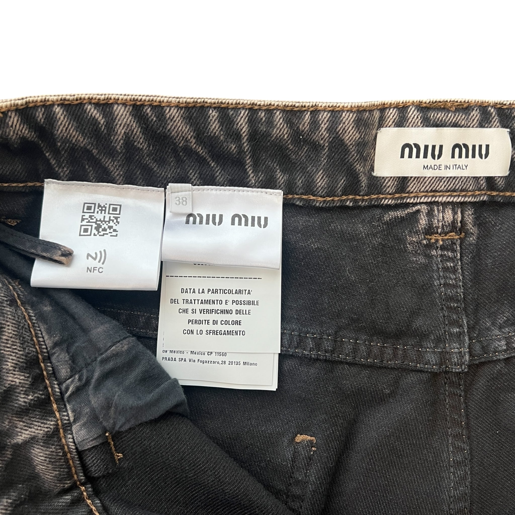 MIU MIU 2023SS Marbleized Garment‑dyed Gabardine Jacket and Stainless Steel Marbleized Back Logo Denim Pants