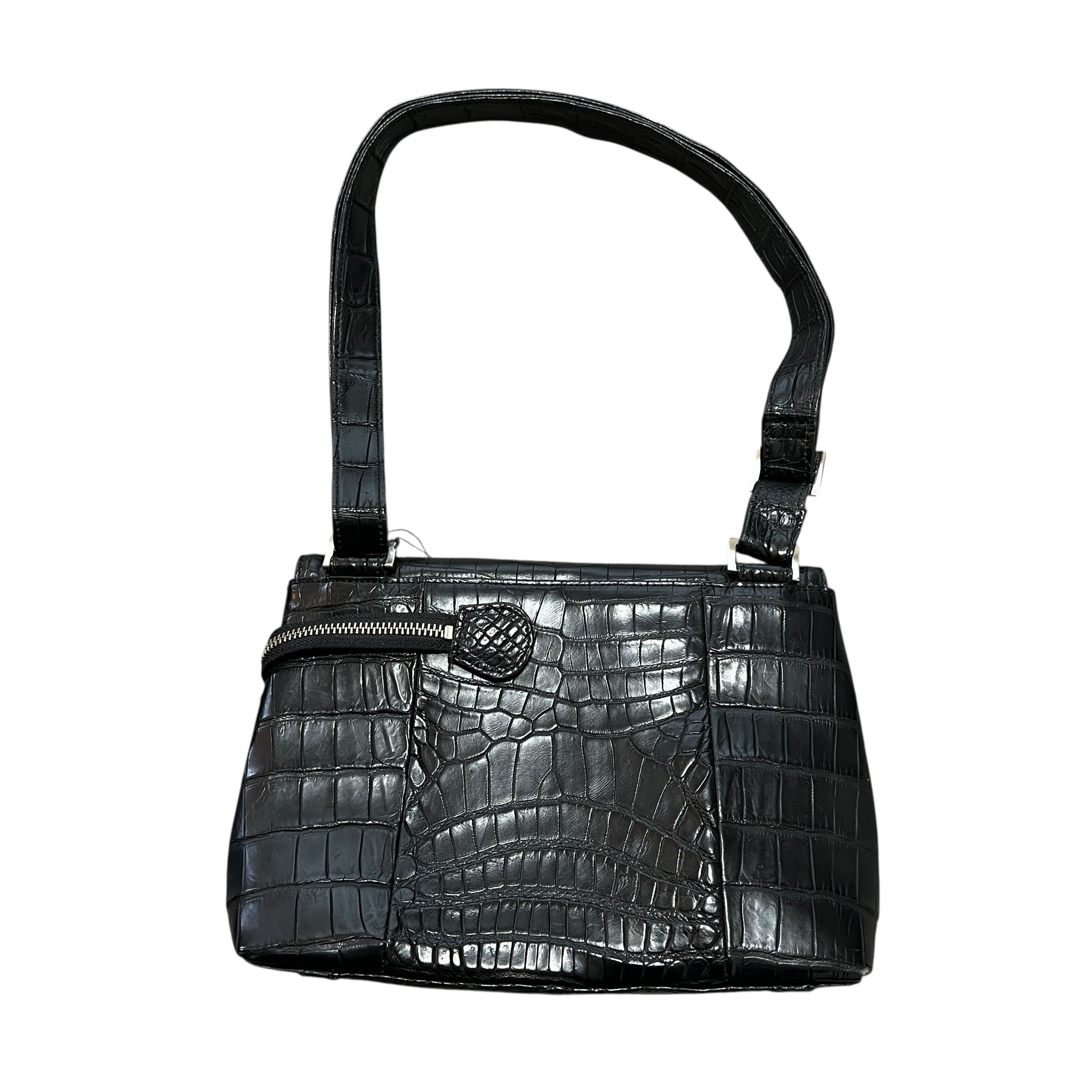 Real Crocodile Leather Asymmetric Zip Design Shoulder Bag