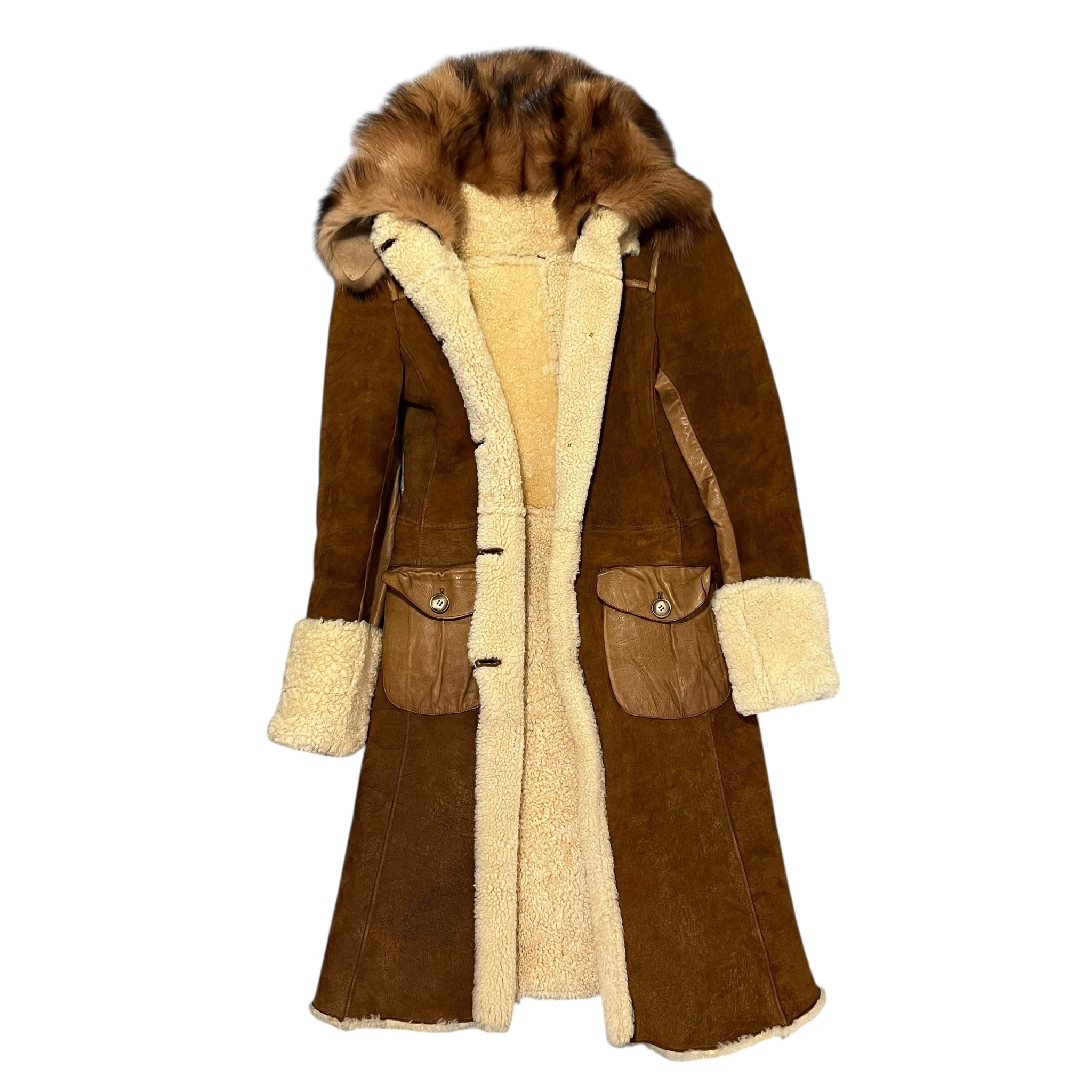 MIU MIU Vintage Fox Collar Bore Sheepskin Leather Long Coat
