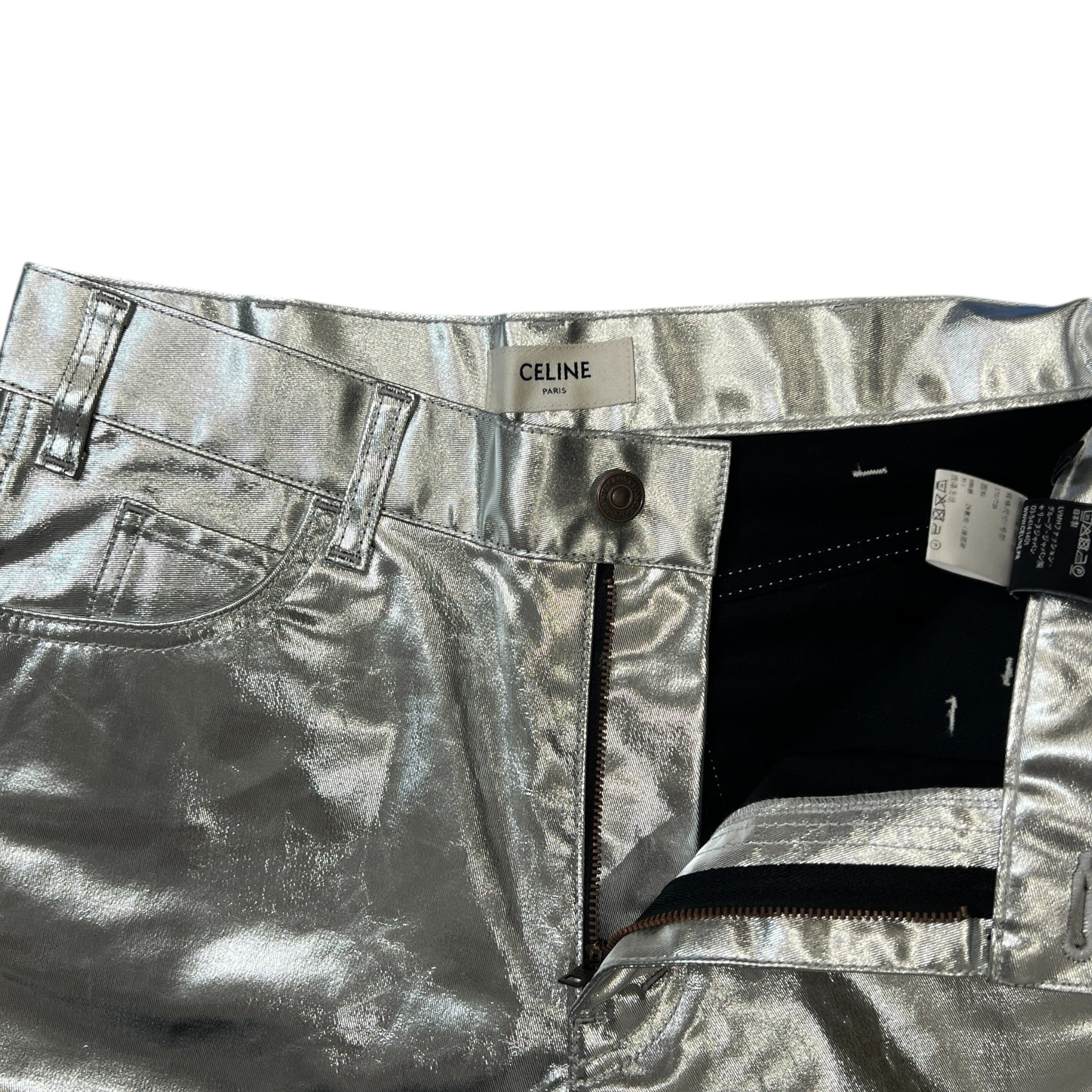 CELINE HEDI SLIMANE Metallic Silver Stretch Pants