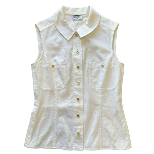 CHANEL tanktop Coco Logo Button Down Shirt