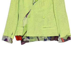 CHANEL 2000s 3pieces set Tweed Green double-buttoned skirt-surit jacket, Chanel printed skirt, and pinted top