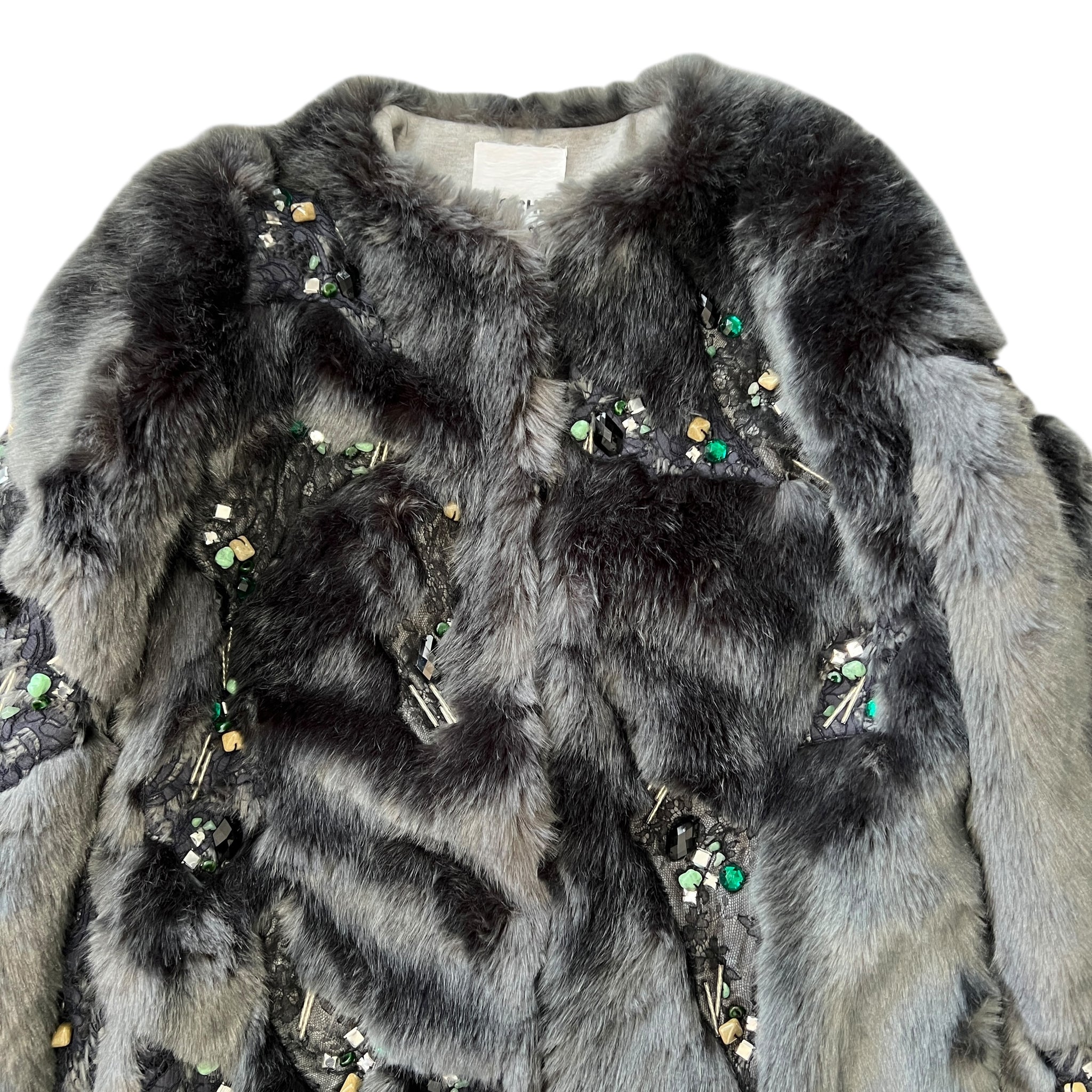 KOCHE 2016-17 Autumn Winter Embellished Faux Fur Coat with Lace & Beads