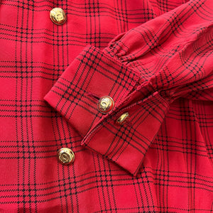 CHANEL 90's Tartan-Check Silk Shirt Double-Breasted With gold chanel logo button